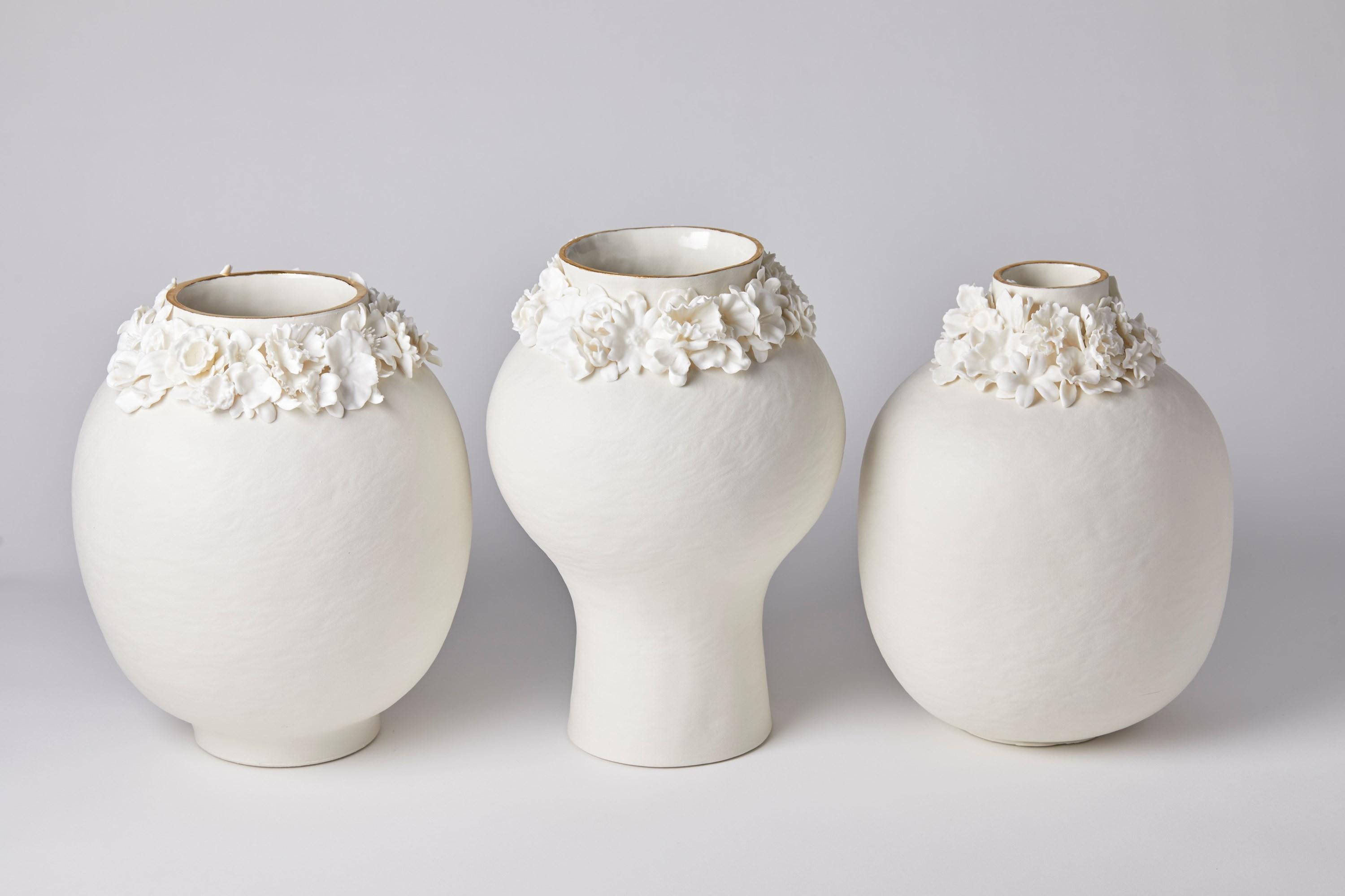 Gold Forget Me Not VIII, Unique Porcelain Vase with Floral Decoration by Amy Hughes