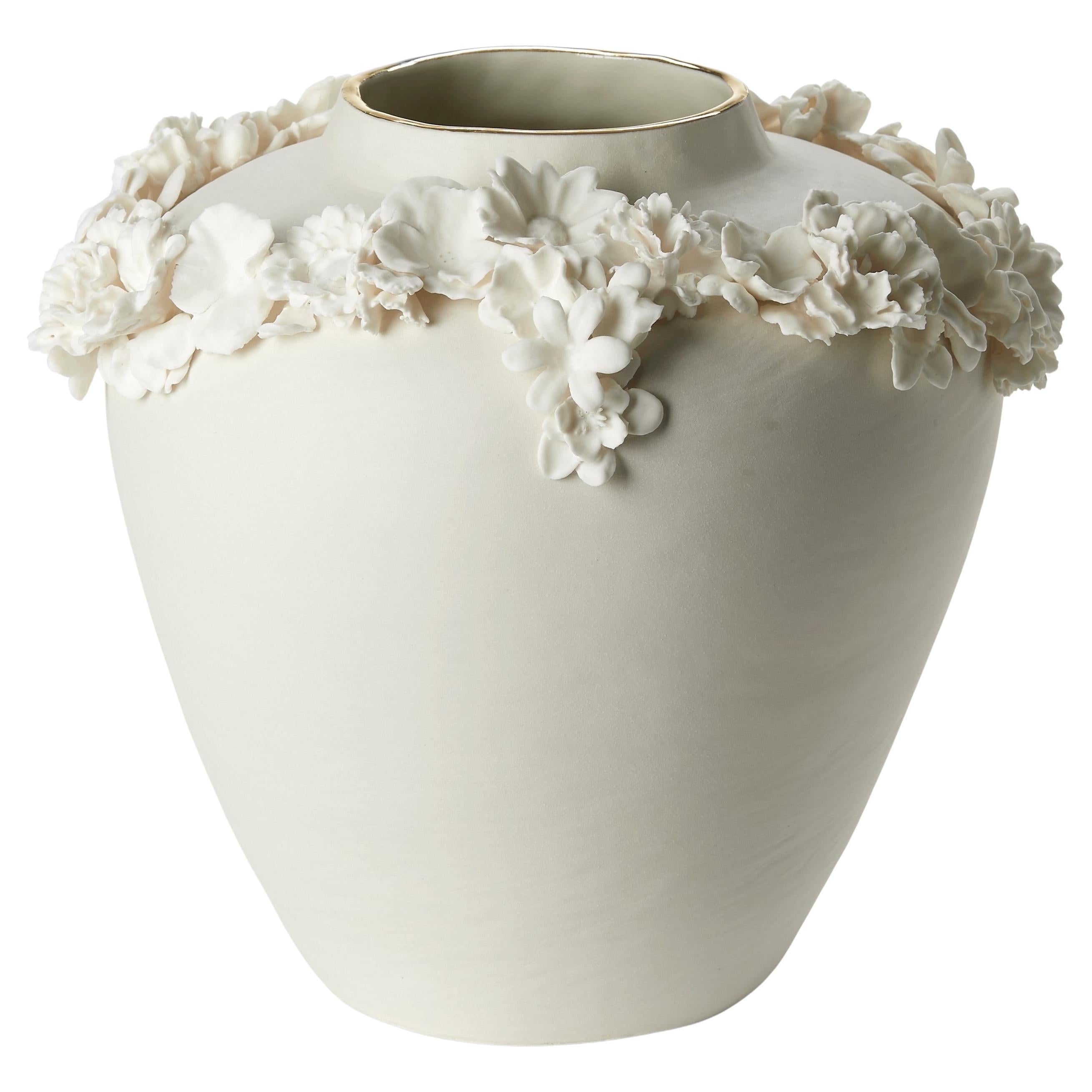 Forget Me Not X, a porcelain, parian & gold lustre vase by Amy Hughes