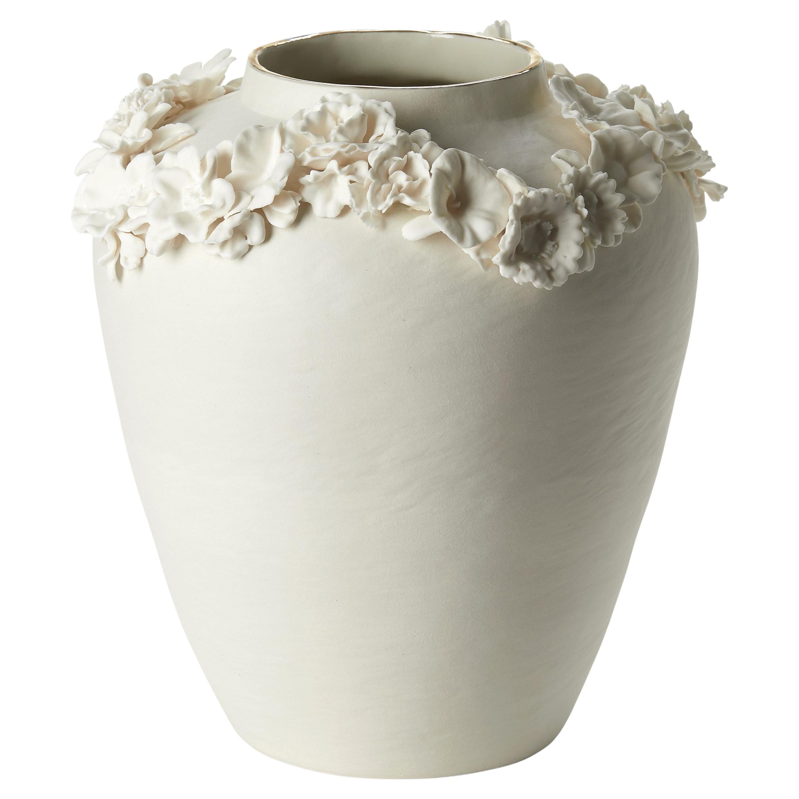Forget Me Not XI, porcelain, parian & gold lustre floral vase by Amy Hughes