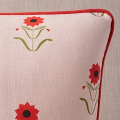 Cuscino Forget Me Nots rosso su rosa 16 x 16