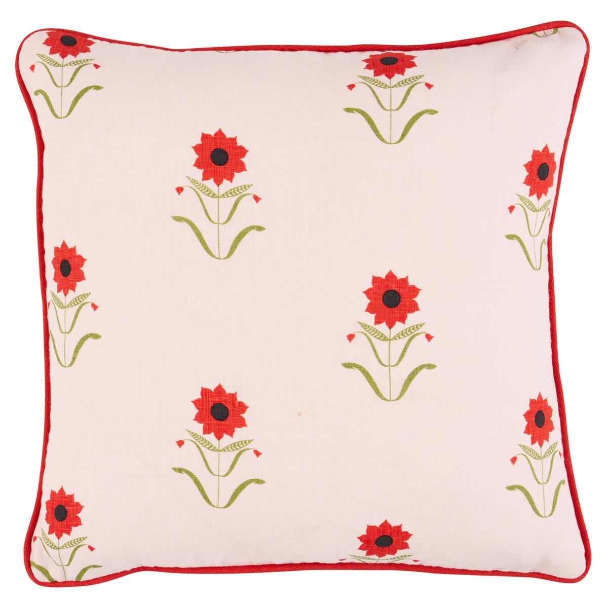 Forget Me Nots Pillow in Red on Pink 16 x 16" For Sale