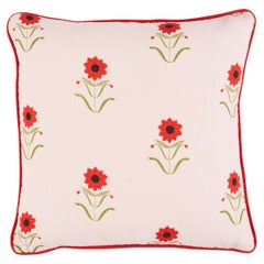 Forget Me Nots Pillow in Red on Pink 16 x 16"