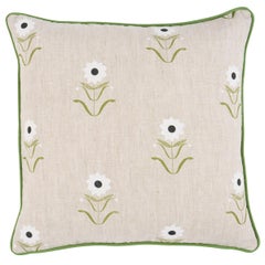 Forget Me Nots Pillow in White on Linen 16 x 16"