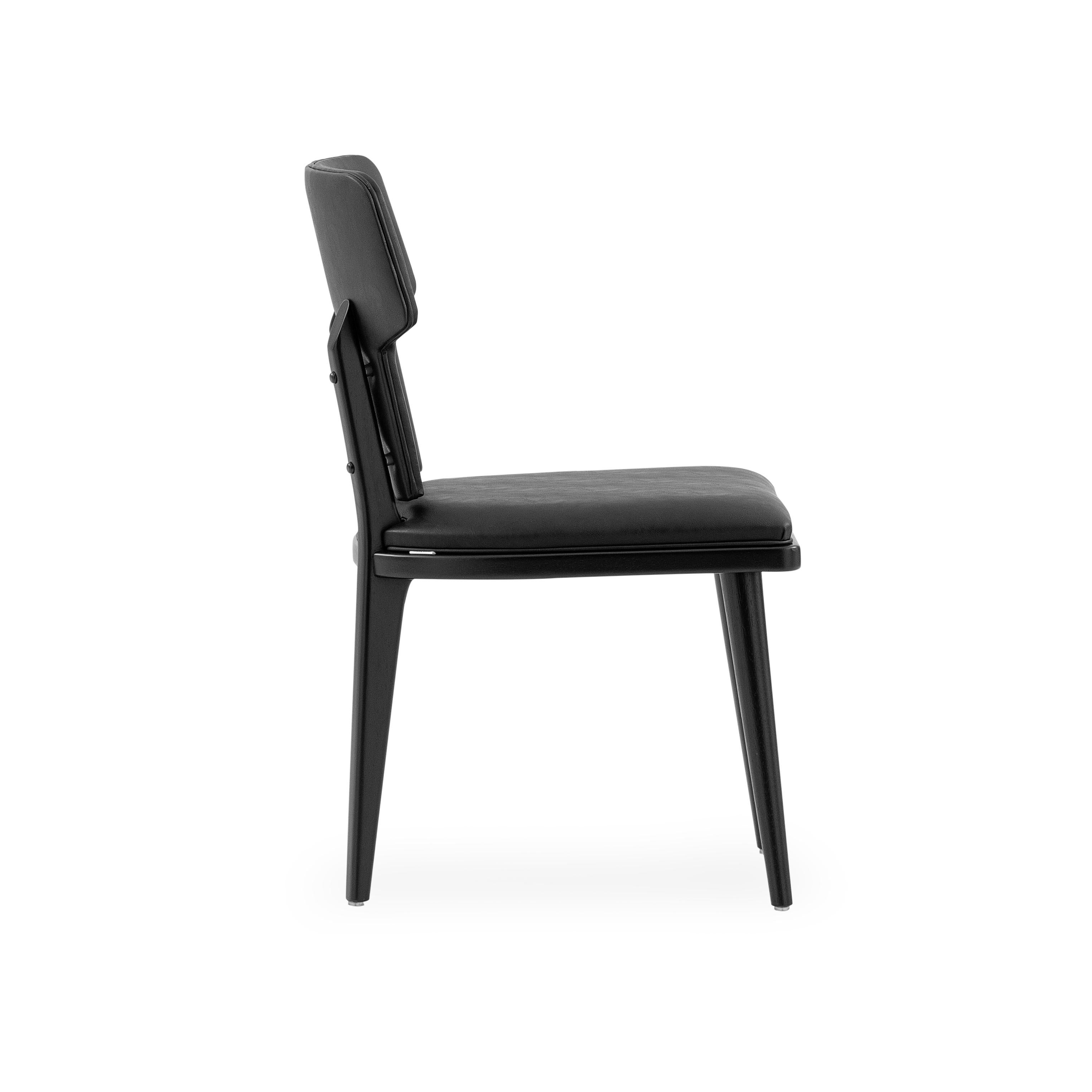 Brazilian Fork Dining Chair in Black Fabric and Black Wood Finish, Set of 2 For Sale