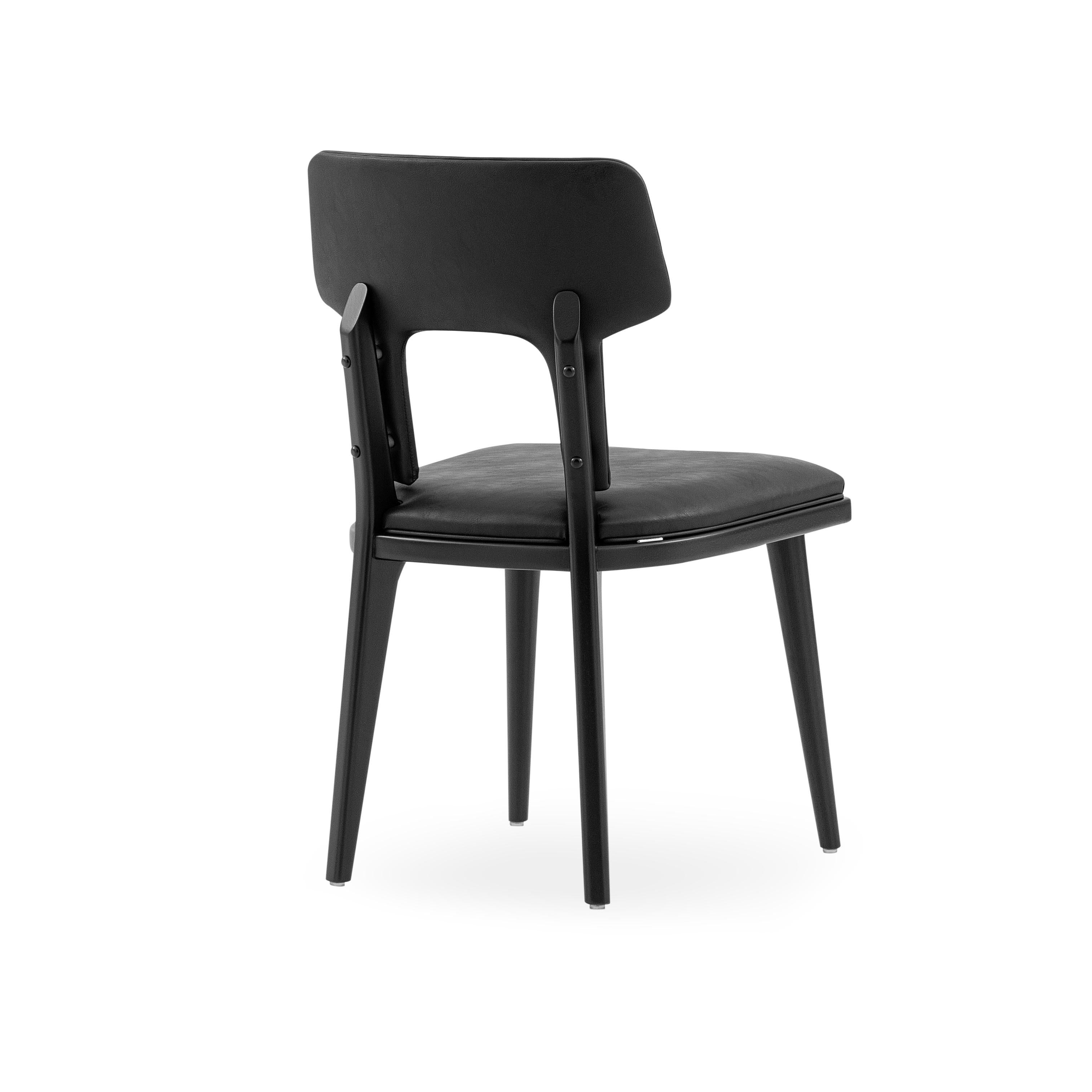 Chaise de salle à manger fourchette en tissu noir et finition en bois noir, lot de 2 Neuf - En vente à Miami, FL