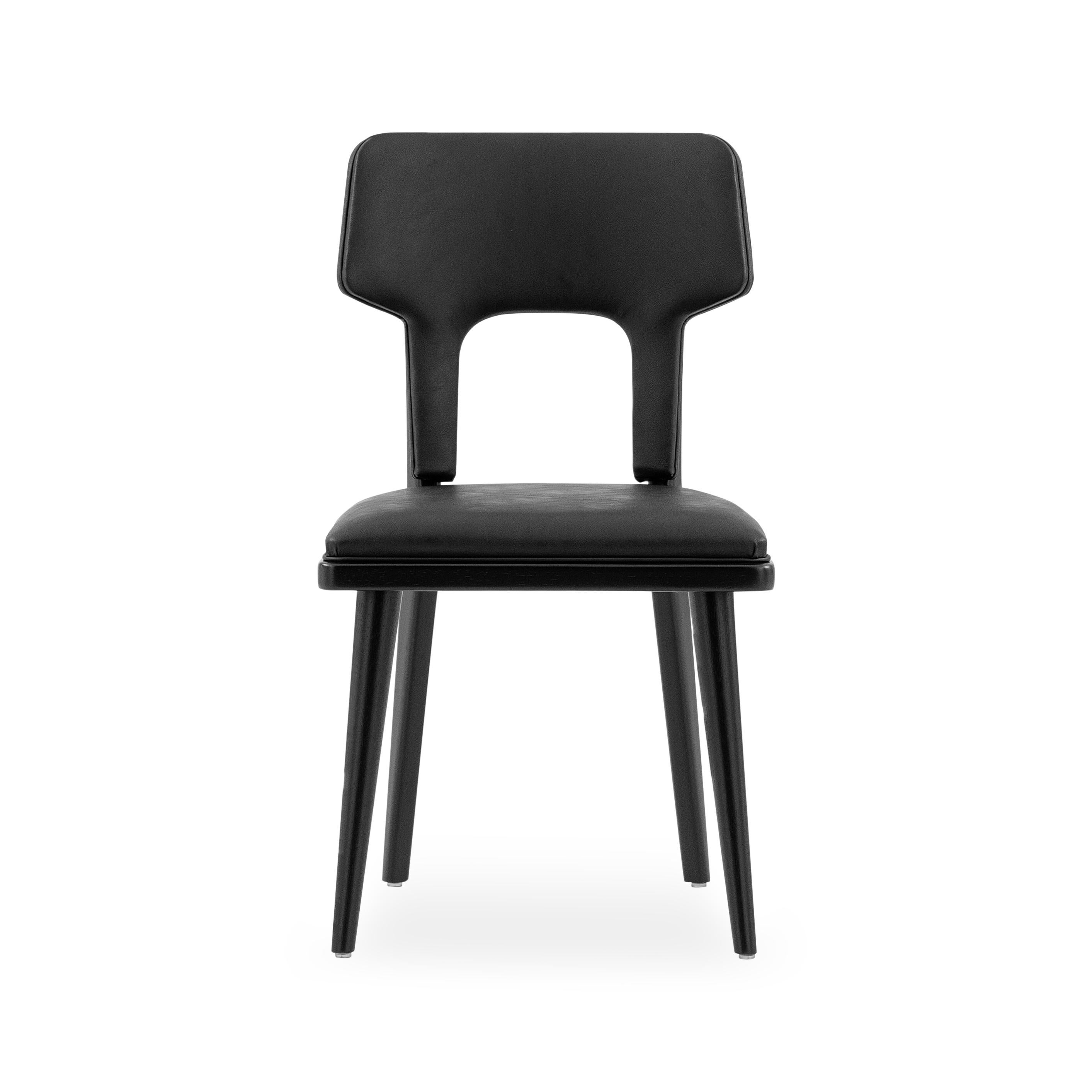 Upholstery Fork Dining Chair in Black Fabric and Black Wood Finish, Set of 2 For Sale