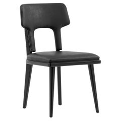 Pair of Black Matte, Faux Leather Dining Chairs, Sleek Modern Design - Fork Line