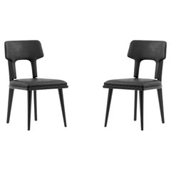 Fork Dining Chair in Black Fabric and Black Wood Finish, Set of 2
