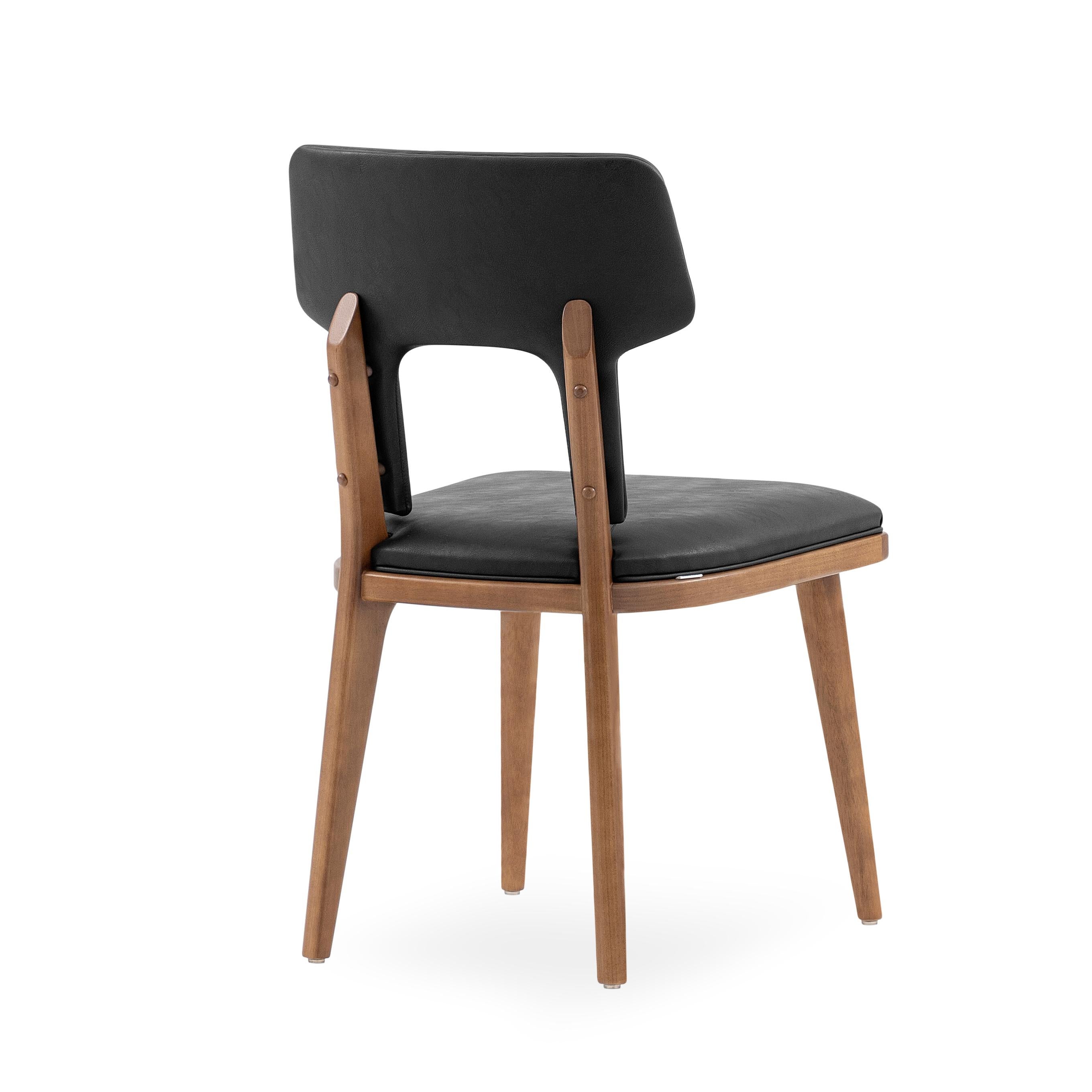 Brazilian Fork Dining Chair in Black Fabric and Almond Oak Wood Finish, Set of 2 For Sale