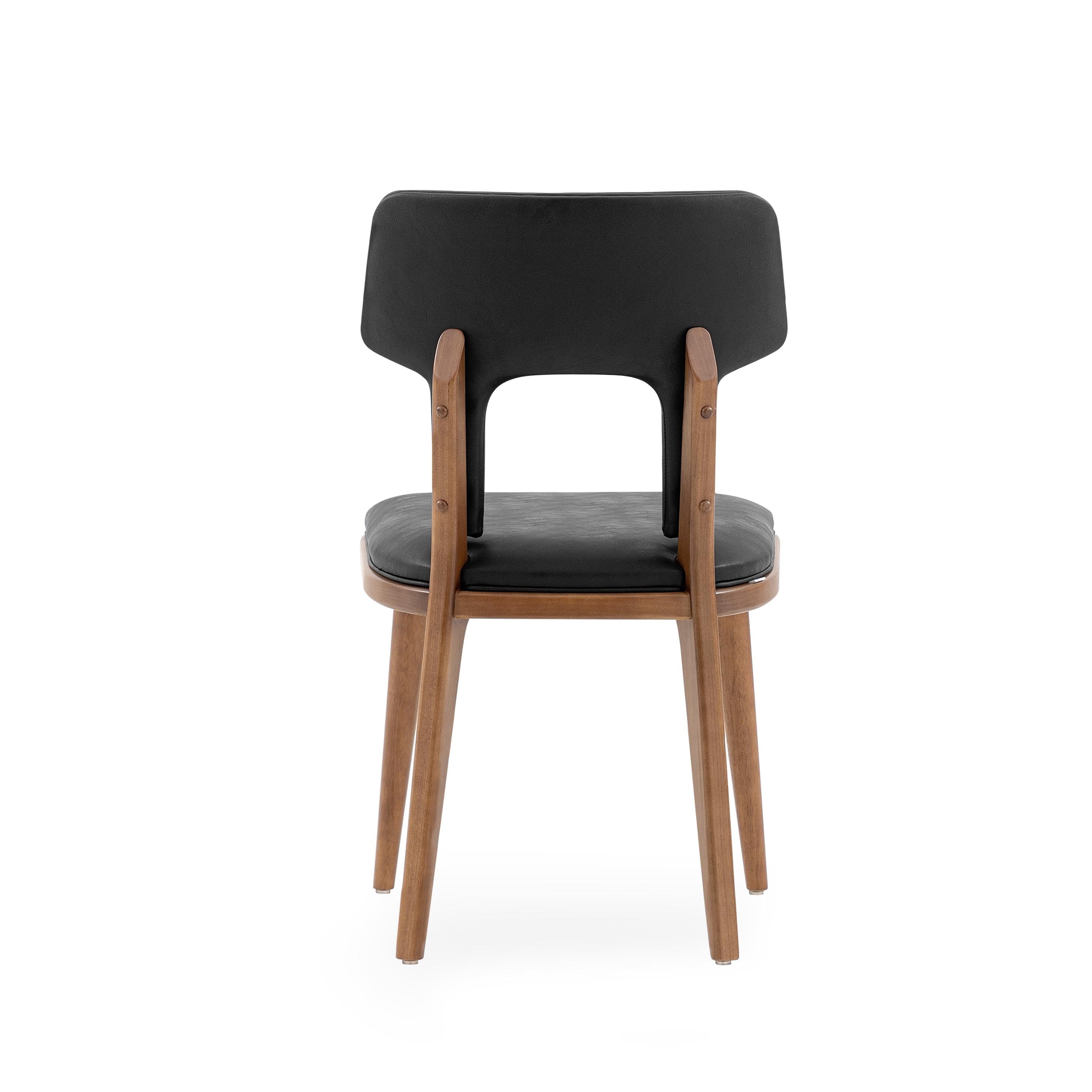 Fork Dining Chair in Black Fabric and Almond Oak Wood Finish, Set of 2 In New Condition For Sale In Miami, FL