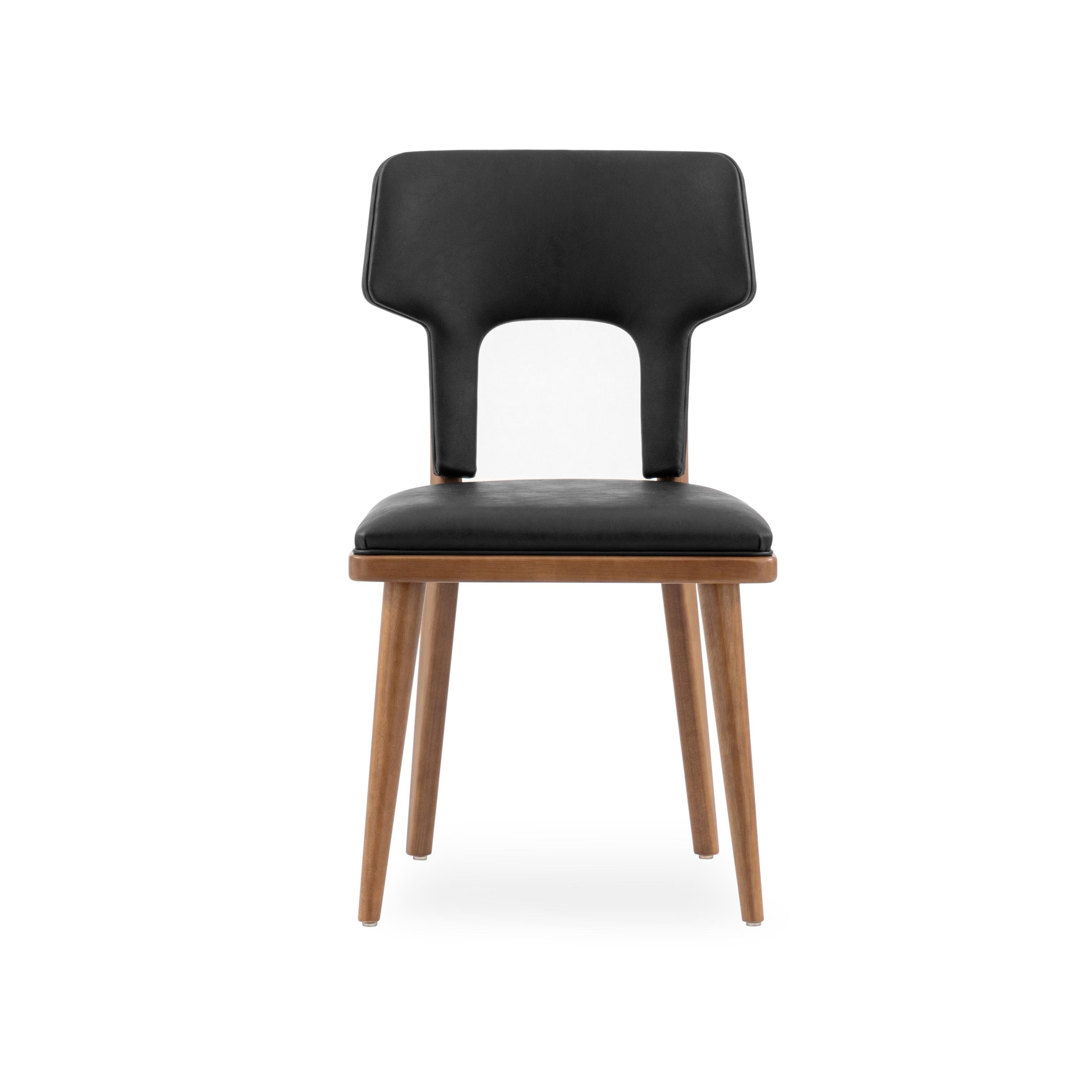 Contemporary Fork Dining Chair in Black Fabric and Almond Oak Wood Finish, Set of 2 For Sale