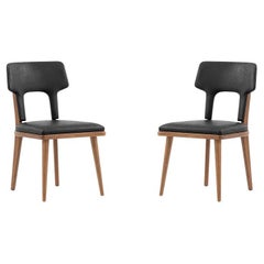 Fork Dining Chair in Black Fabric and Oak Wood Finish, Set of 2