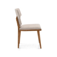 Pair of Customizable Teak Dining Chairs with Light Beige Upholstery – Fork Line