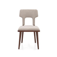 Pair of Walnut Finish Dining Chairs with Light Beige Fabric, Fork Collection
