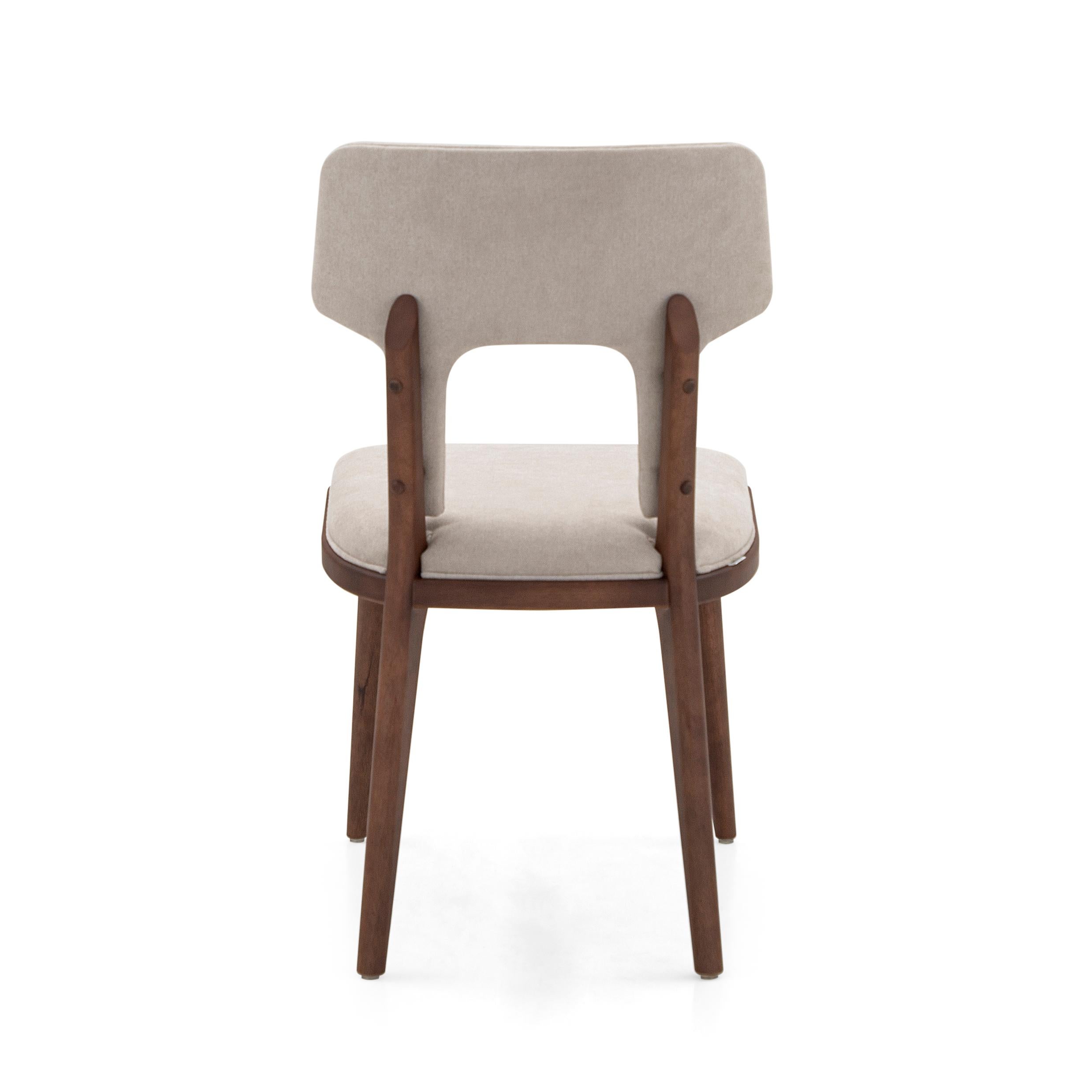 Fork Dining Chair in Light Beige Fabric and Walnut Wood Finish, Set of 2 In New Condition For Sale In Miami, FL