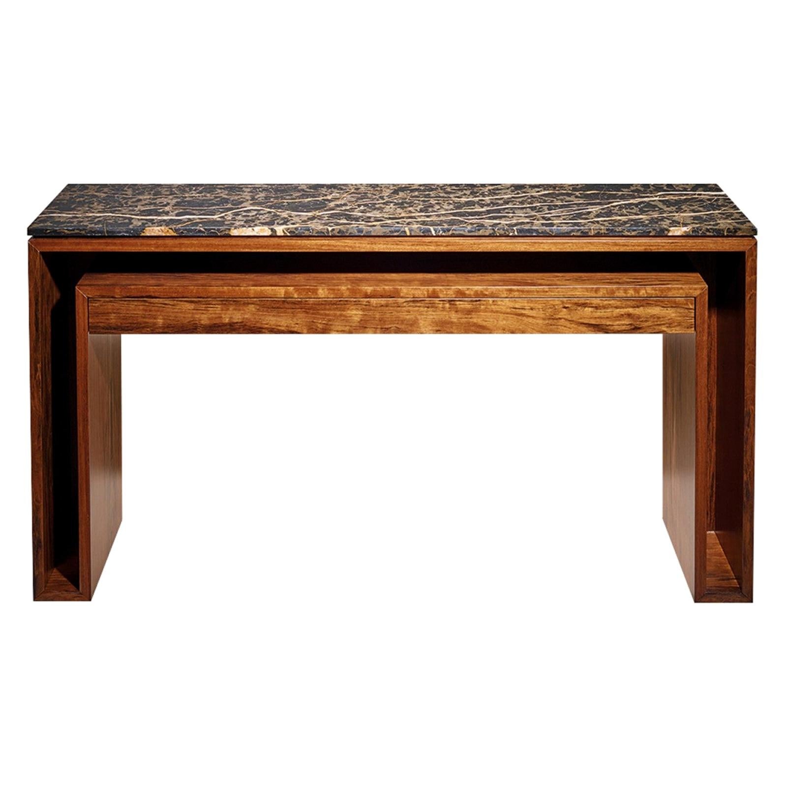 Table console contemporaine et personnalisable de forme avec plateau en marbre Saint Laurent en vente