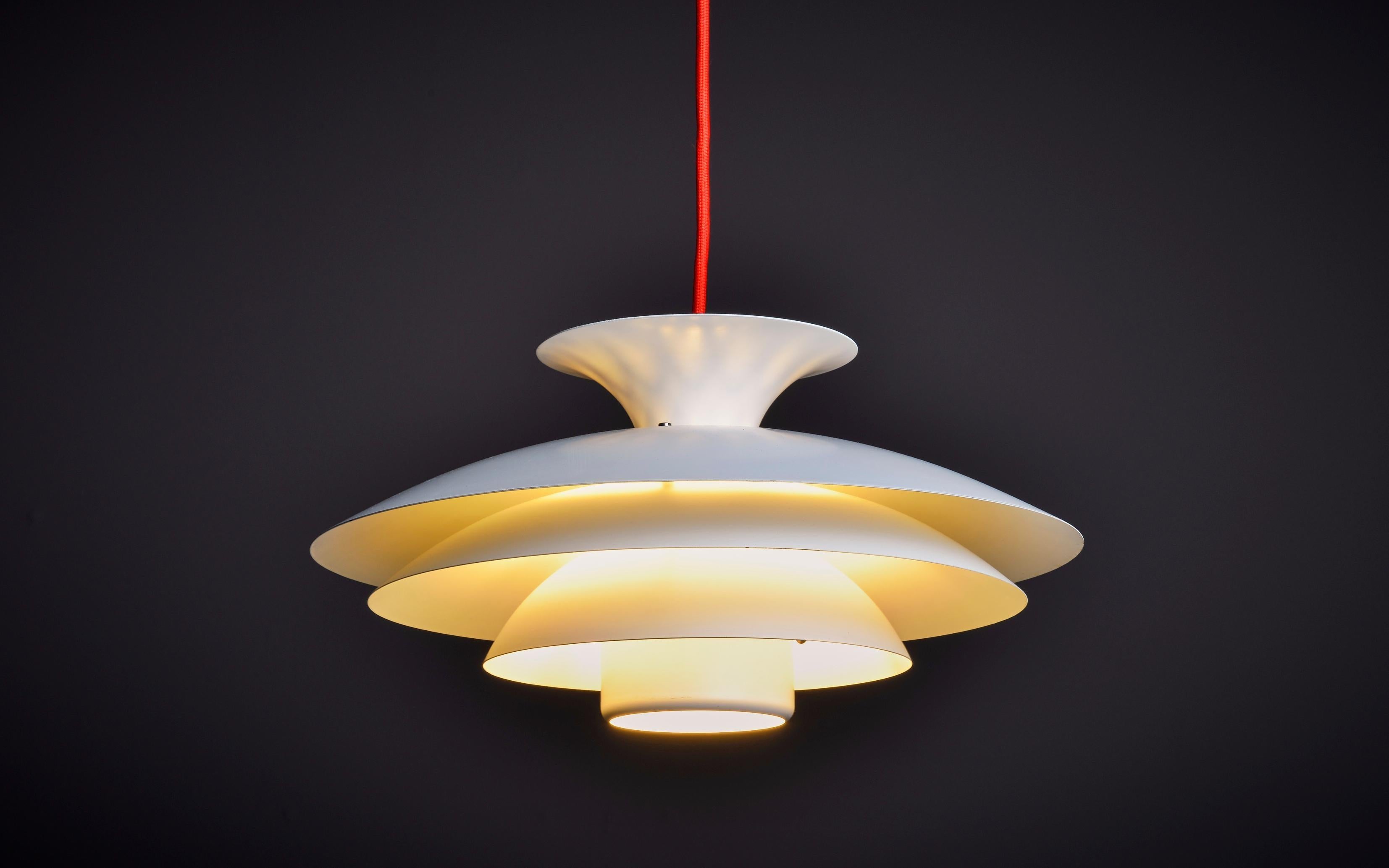 Pendant Lamp in white lacquered Aluminum by Danish manufacturer Form Light, 1970s. Socket: 1 x E27. 

Please note: Lamp should be fitted professionally in accordance to local requirements.