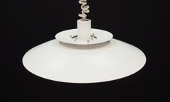 Form-Light White Metal Chandelier Danish Design, 1970s