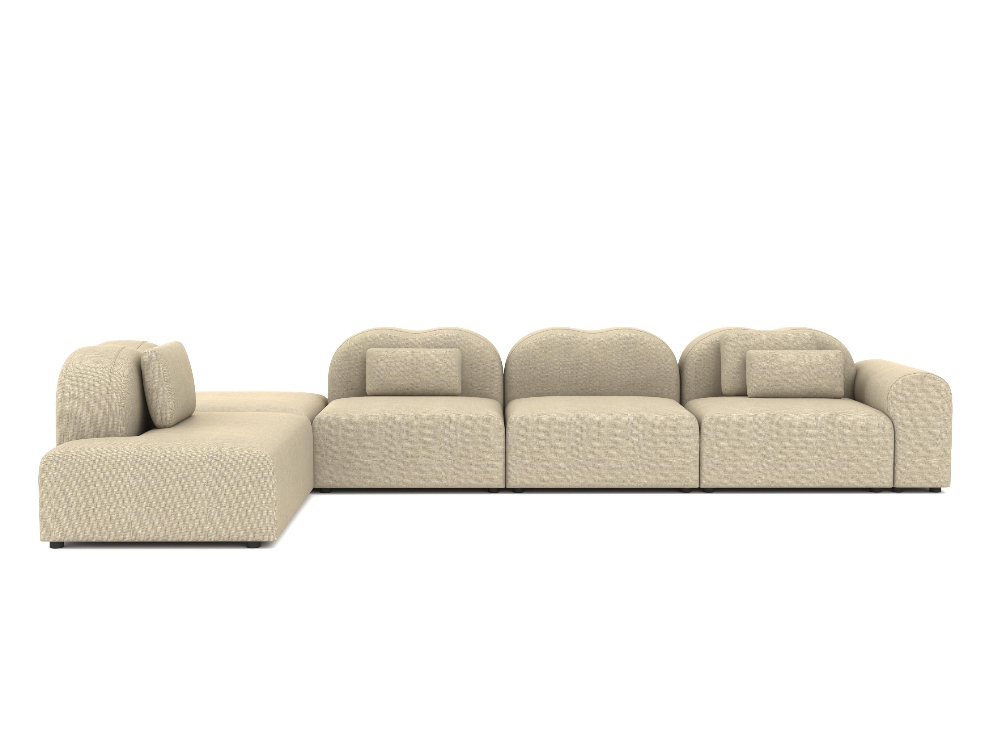 Form Modular Sofa von Formiing, Setup 24 (1x Ottoman-F1D, 1x Large Open-Ended-F1V, 2x Center-F1C, 1x Armrest-F1B)
Stoff: Re-Wolle 218

Modulares Sofa: Stellen Sie verschiedene Module für Ihre eigene Komposition zusammen. Erhältlich in einer breiten