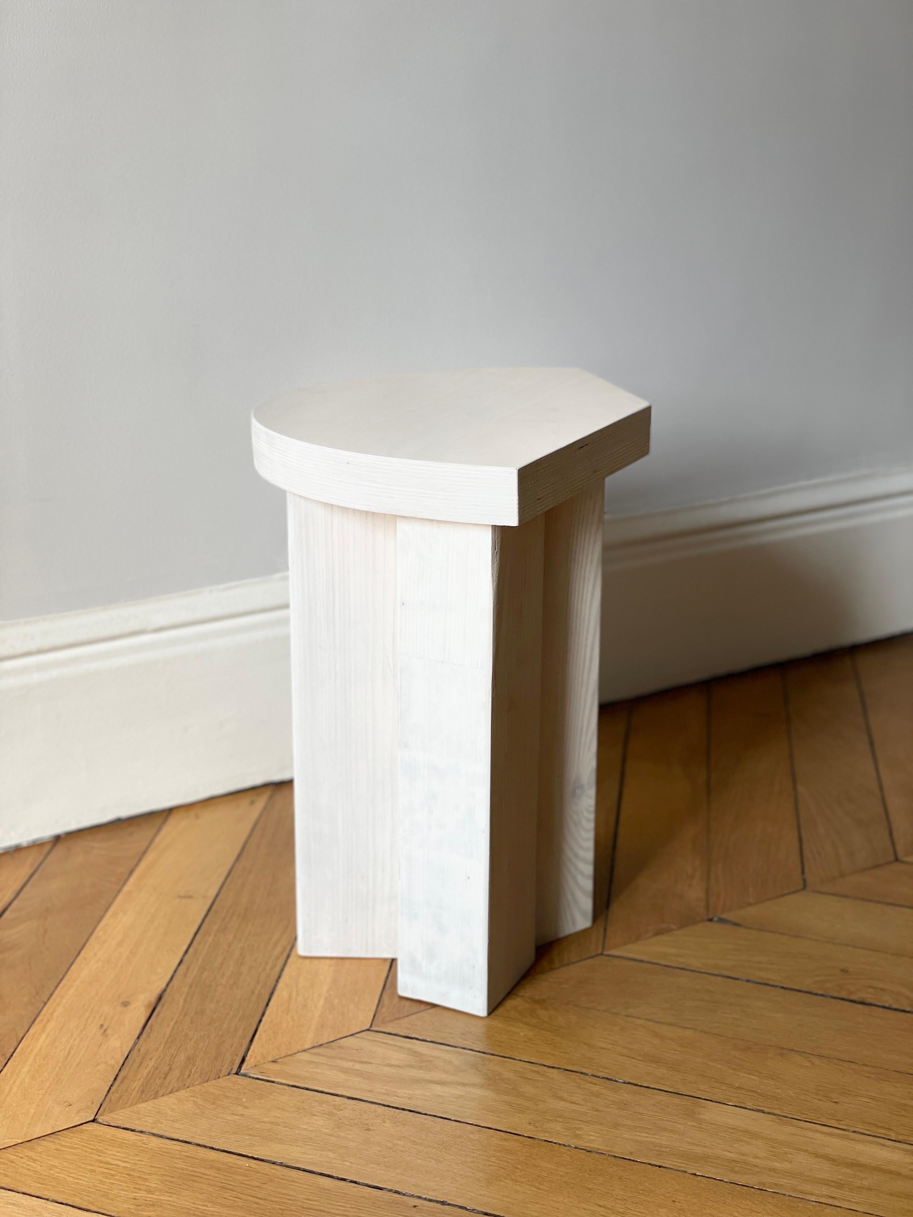 Brutalist Form White Wood Stool Side Table by Goons For Sale