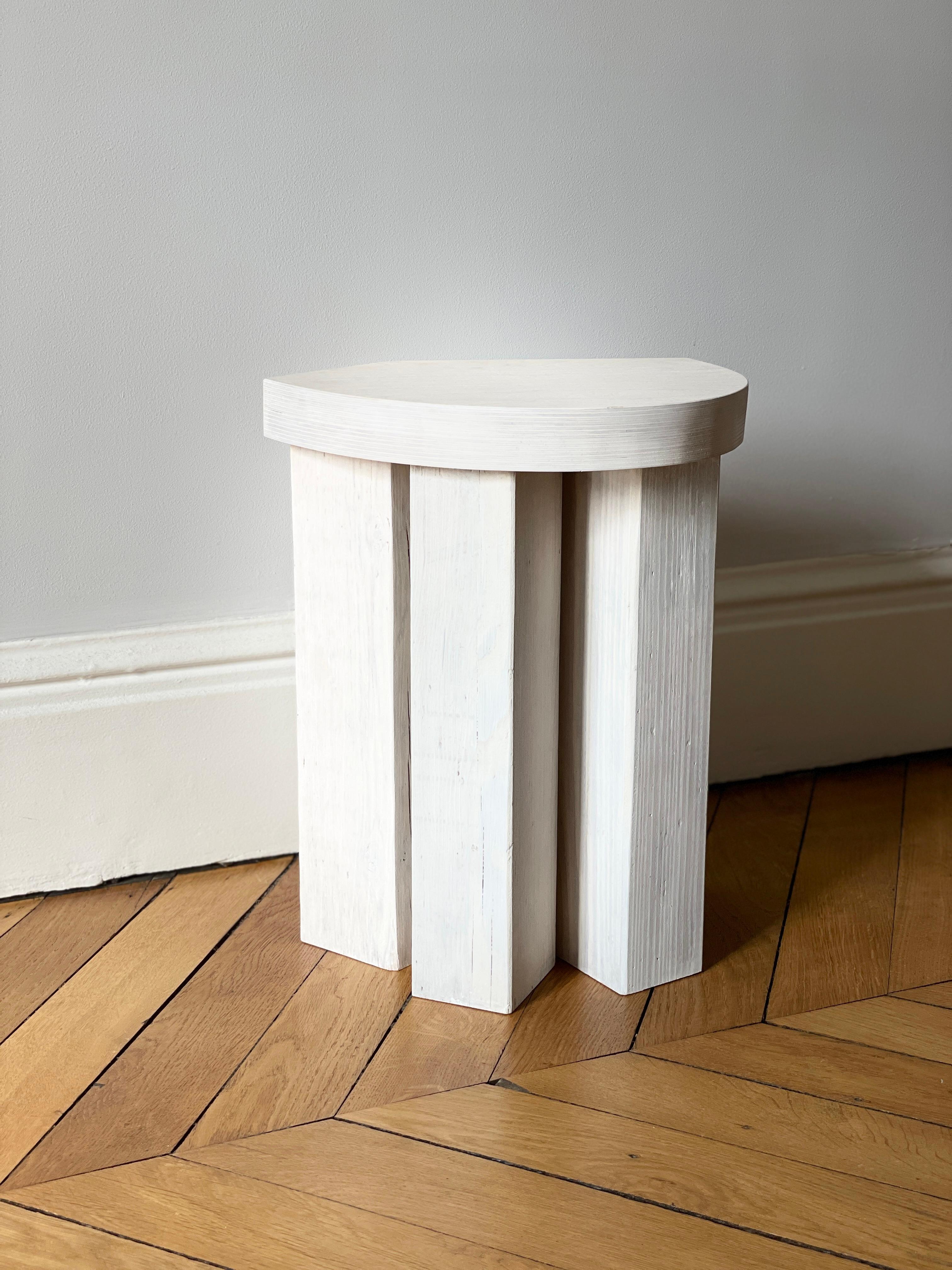 French Form White Wood Stool Side Table by Goons For Sale