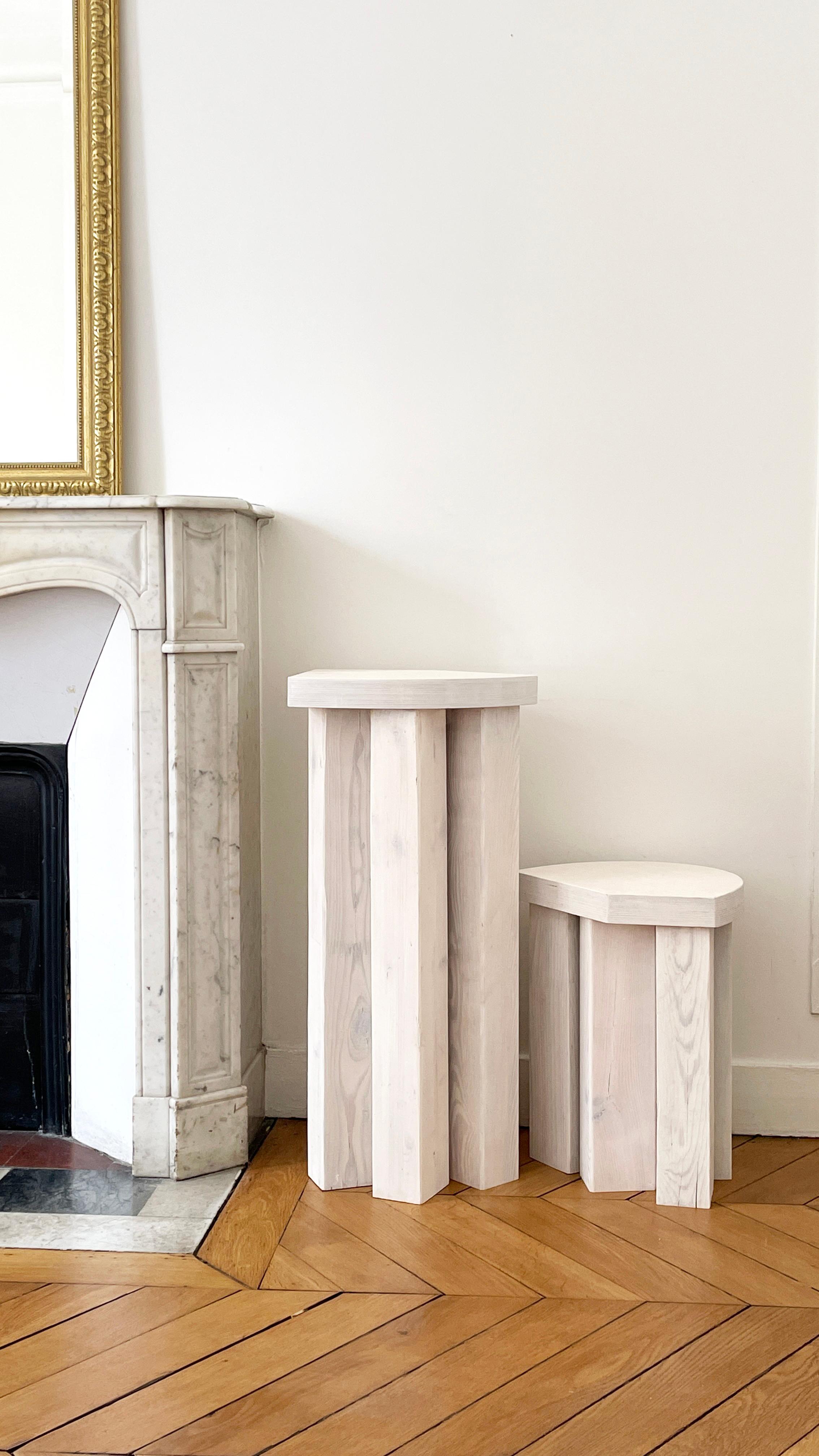 Birch Form White Wood Stool Side Table by Goons For Sale