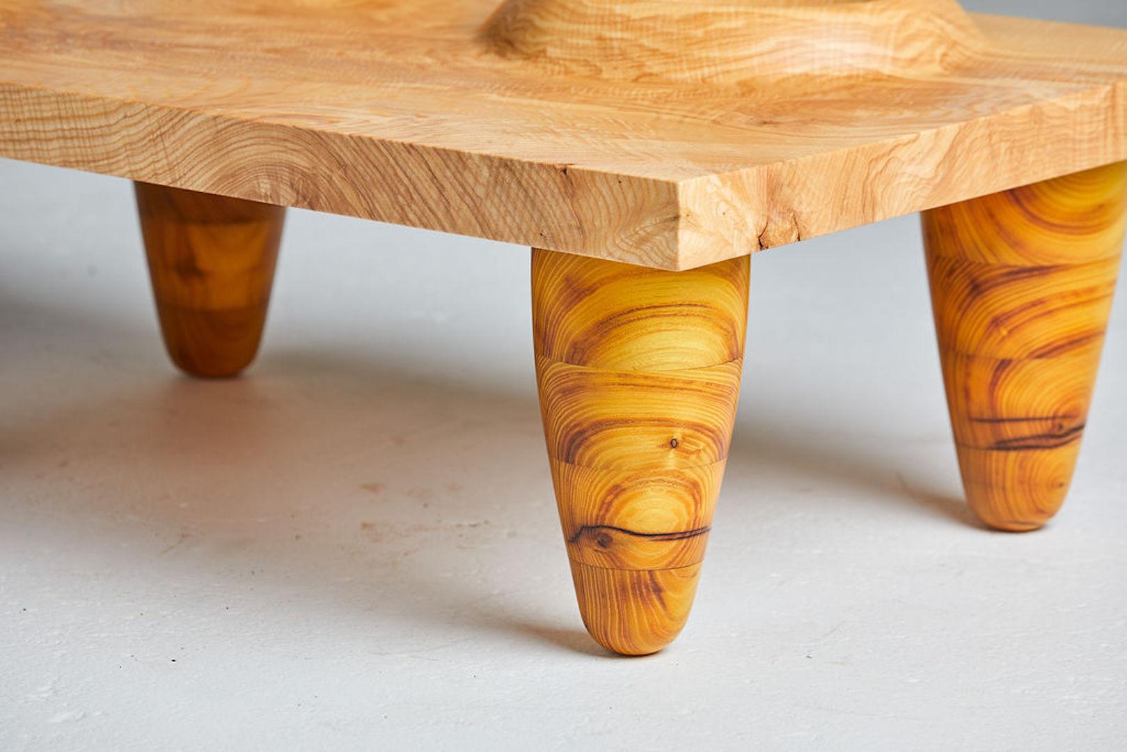 Hand-Carved Form Table 003 in Figured Ash and Osage Orange For Sale