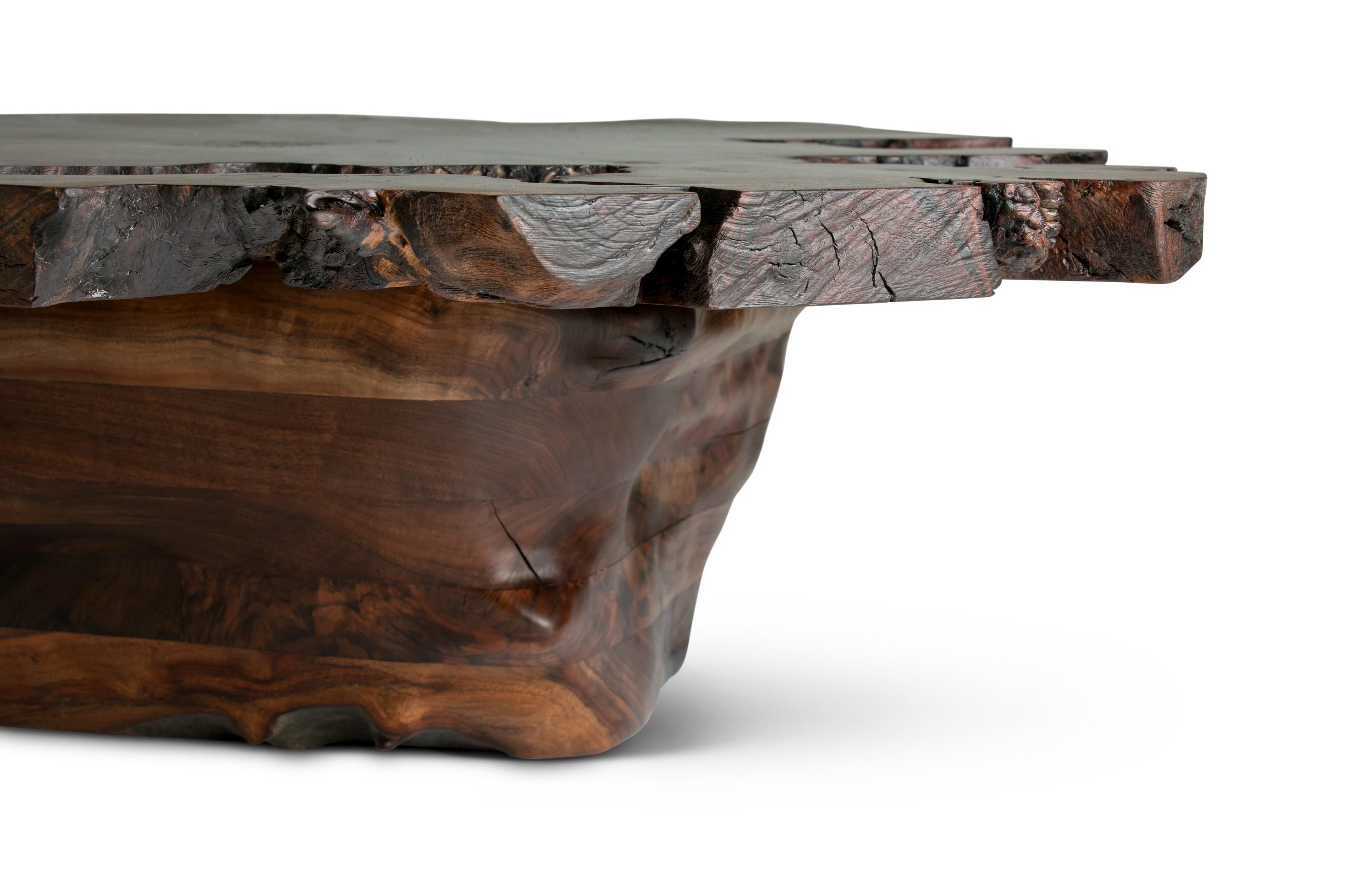 Hand-Crafted Form Table 004 in Claro Walnut with Gabon Ebony Details For Sale