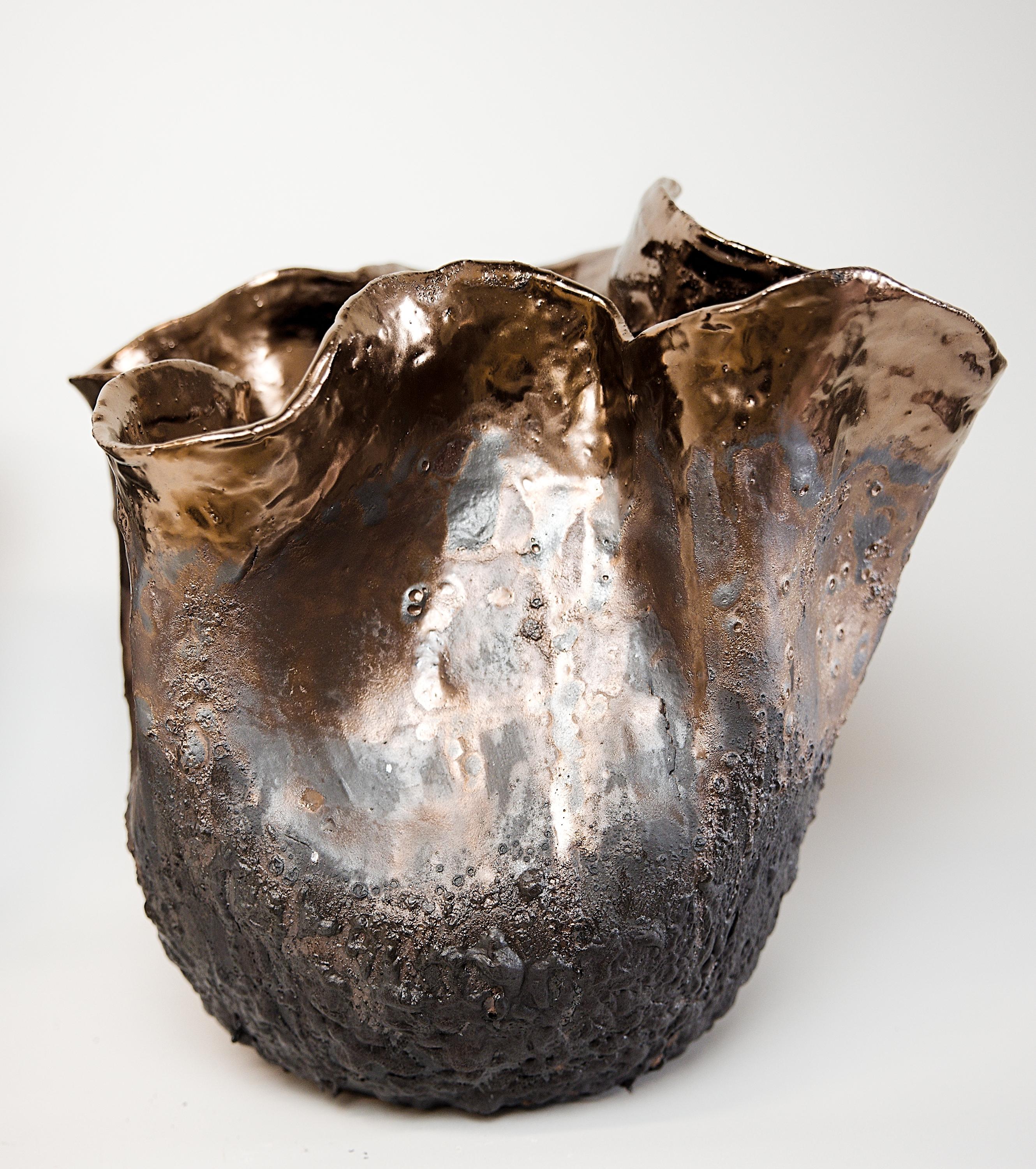  This listing is for one vase, this is for the vase on the right side of main photo
see other listings for second vase 

Elevate your interior design project with The Shine Studios' exclusive Black Lava texture FormaVase - 

Wide mouth and abstract
