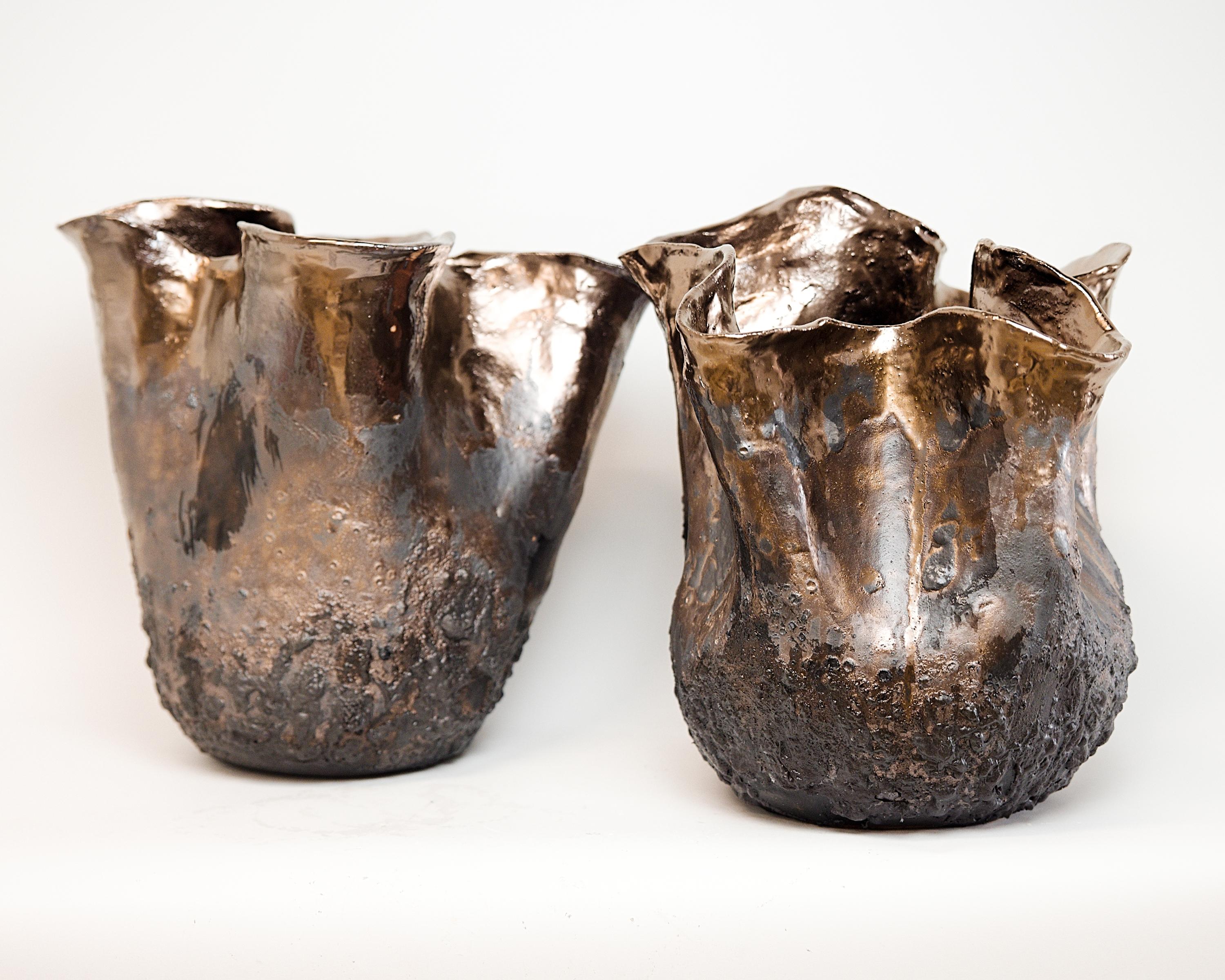 Organic Modern Forma Black Lava texture Vessels Rounded- Two Available For Sale
