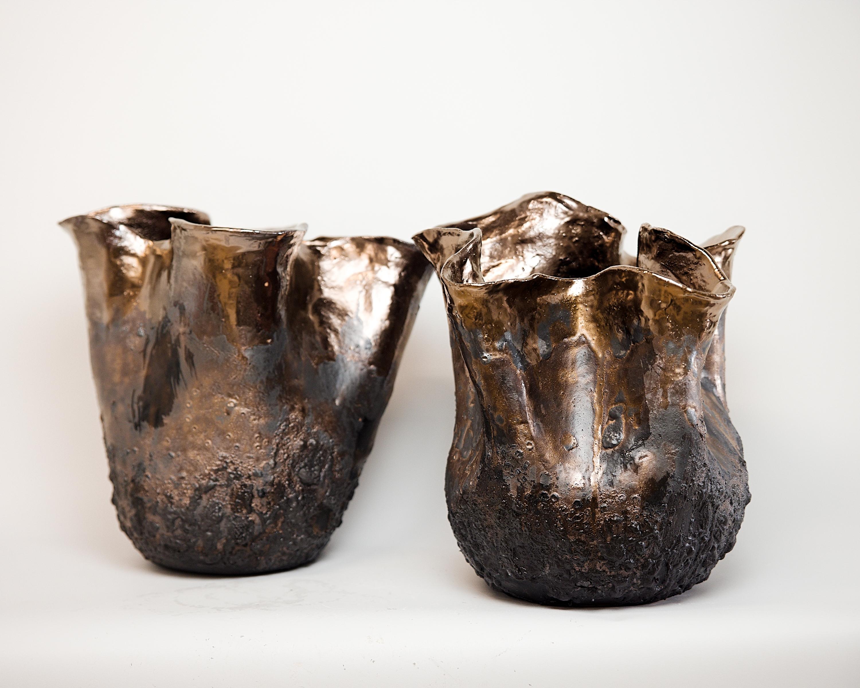 American Forma Black Lava texture Vessels Rounded- Two Available For Sale
