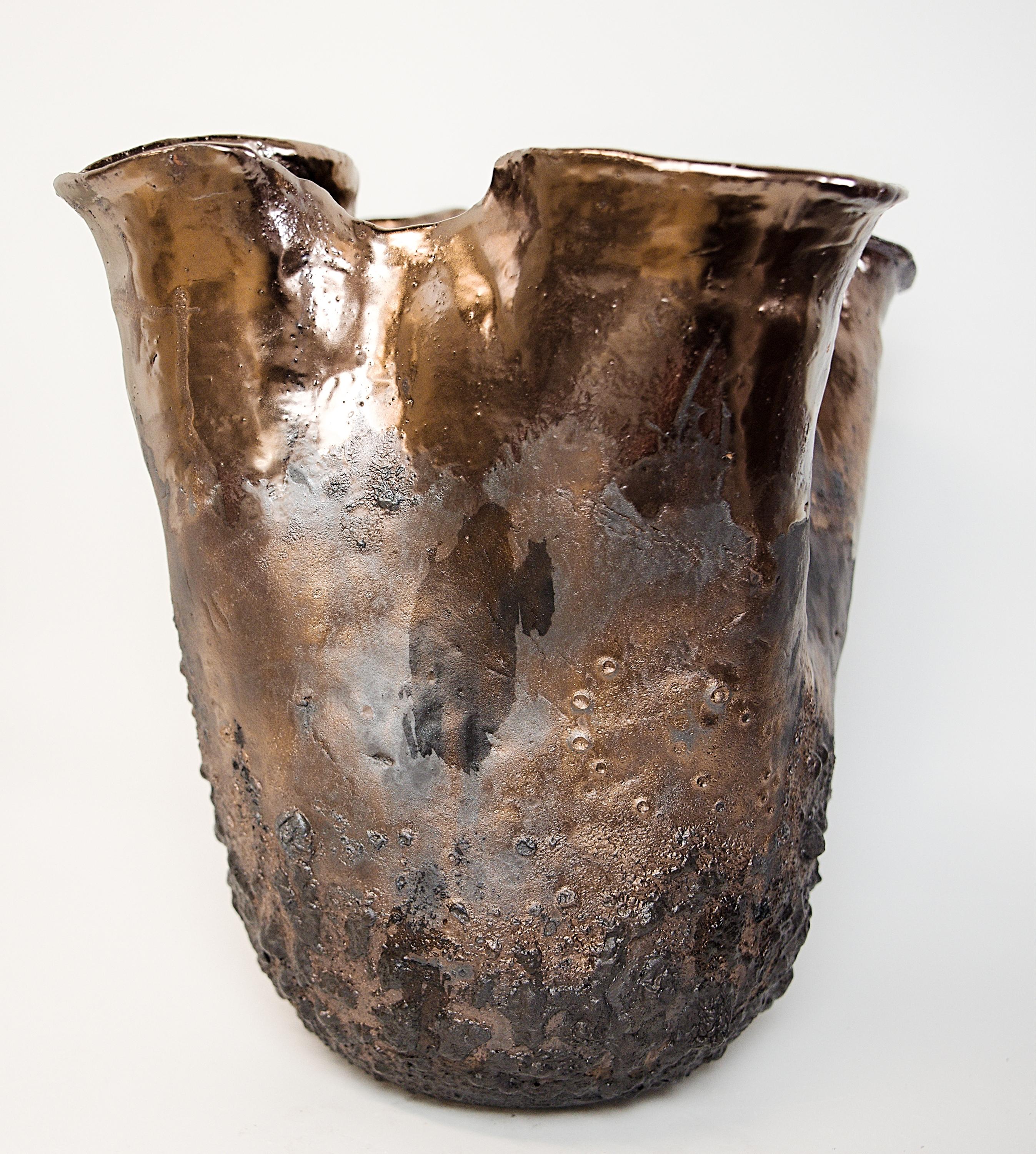 Glazed Forma Black Lava texture Vessels Rounded- Two Available For Sale