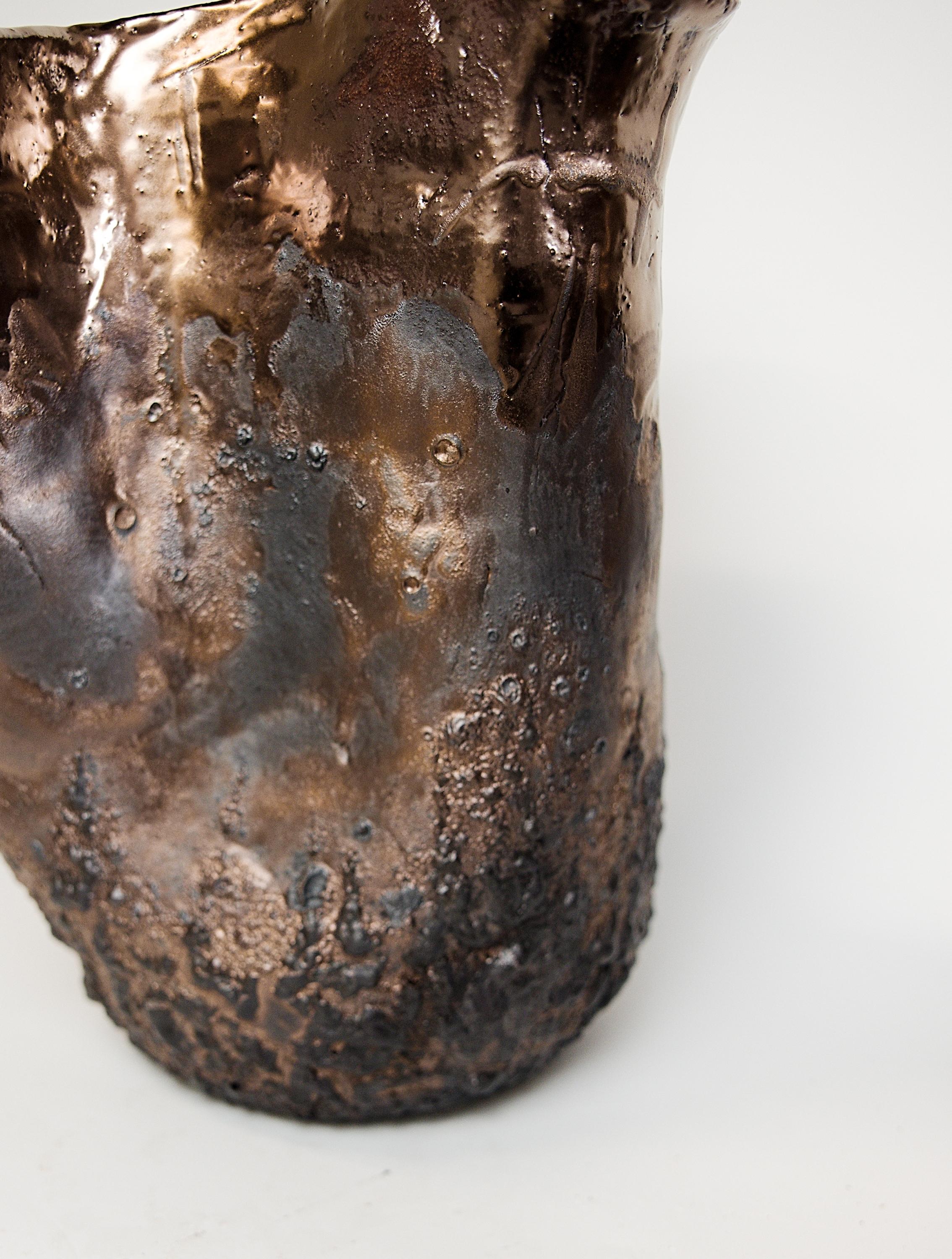 Glazed Forma Black Lava texture Vessels Rounded- Two Available For Sale