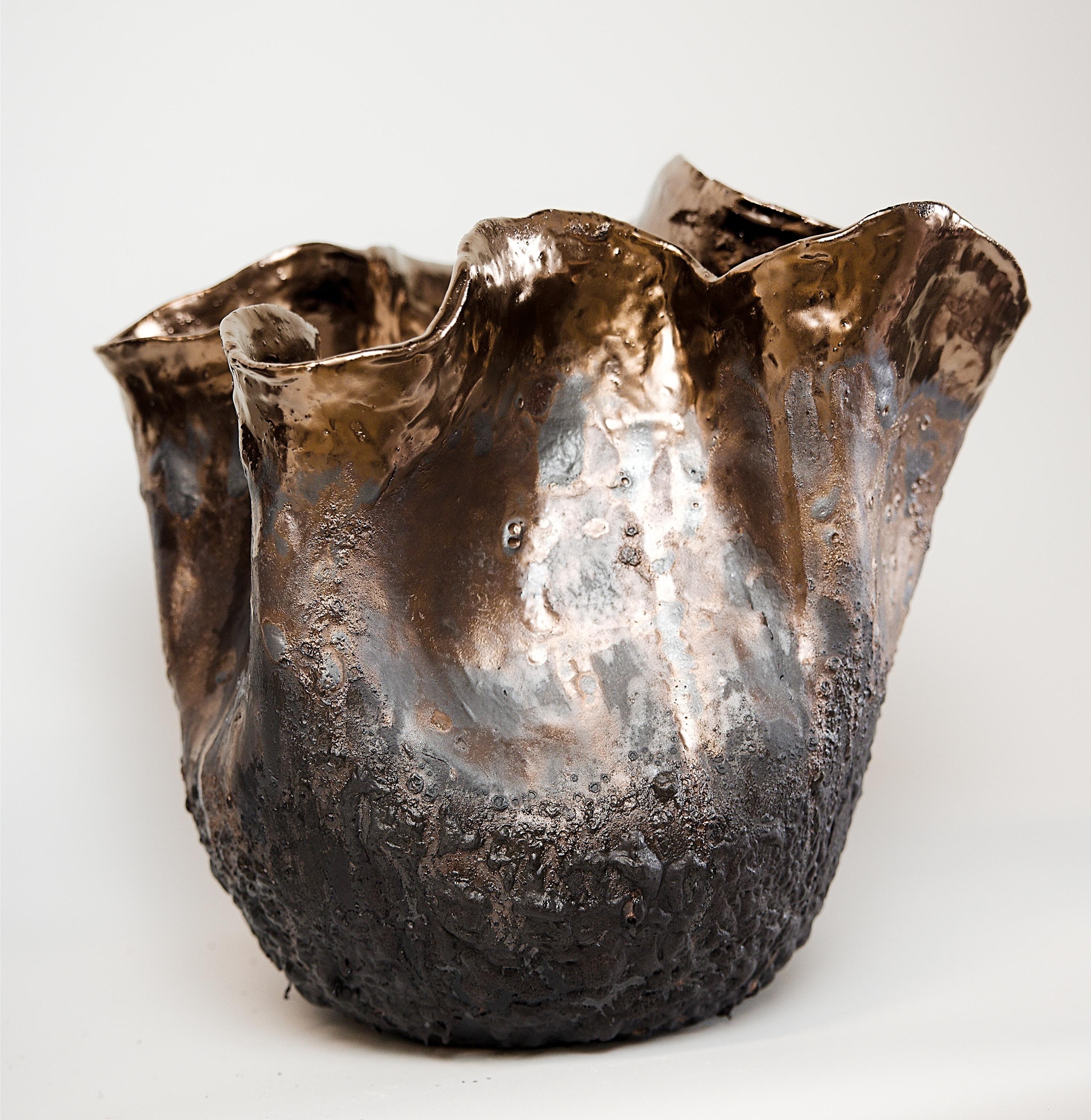 Contemporary Forma Black Lava texture Vessels Rounded- Two Available For Sale
