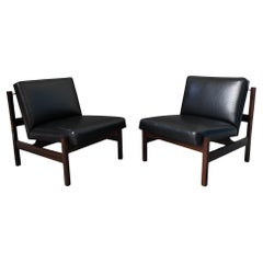 Vintage Forma Brazil Rosewood Lounge Chairs in Black Leather