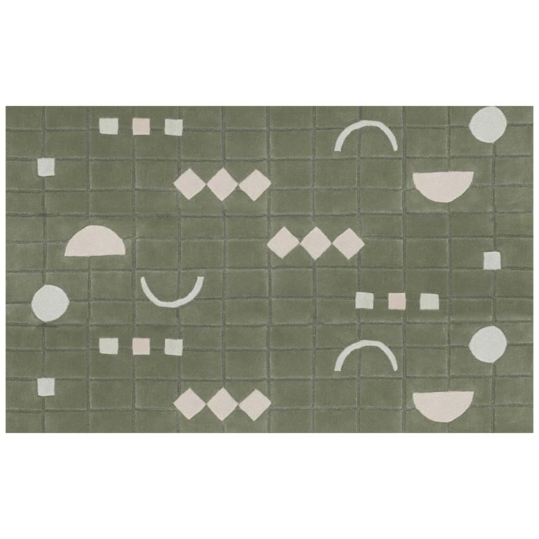 Indian Forma Grid Mint Area Rug by Diego Olivero Studio  For Sale