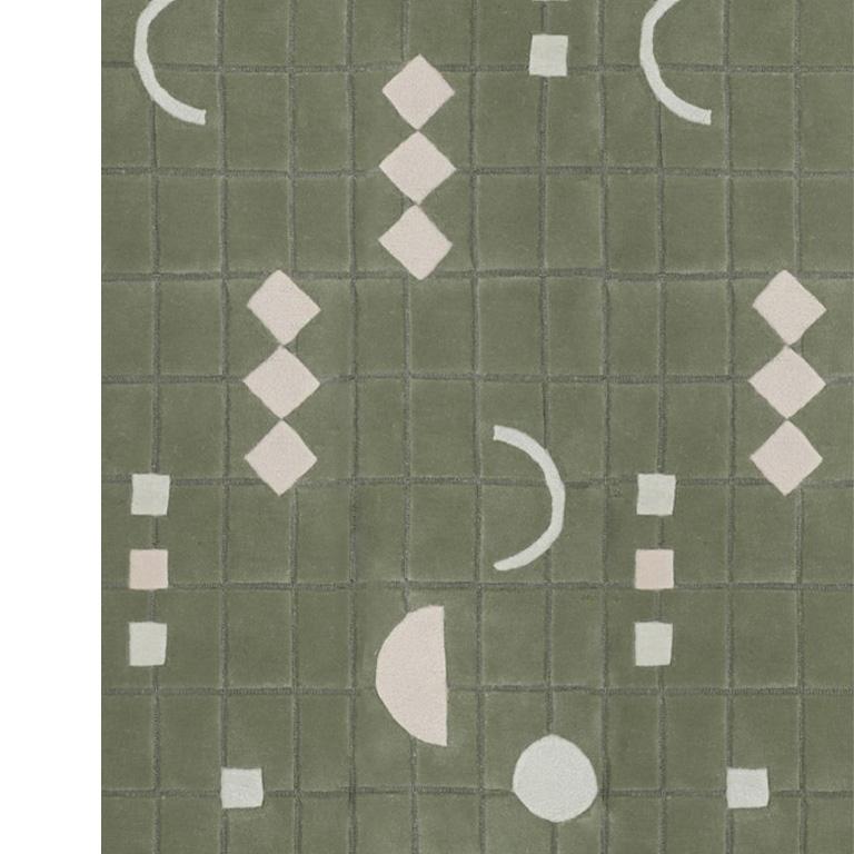 Indian Forma Grid Mint Area Rug by Diego Olivero Studio  For Sale