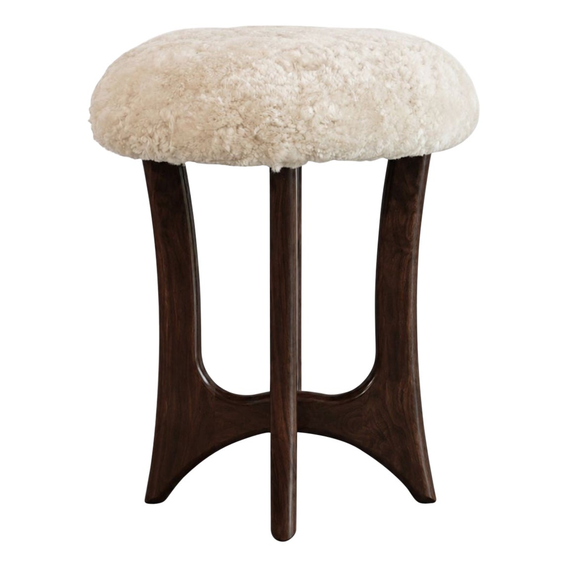 FORMA Stool in Blackout Oak and Shearling by Stamford Modern For Sale