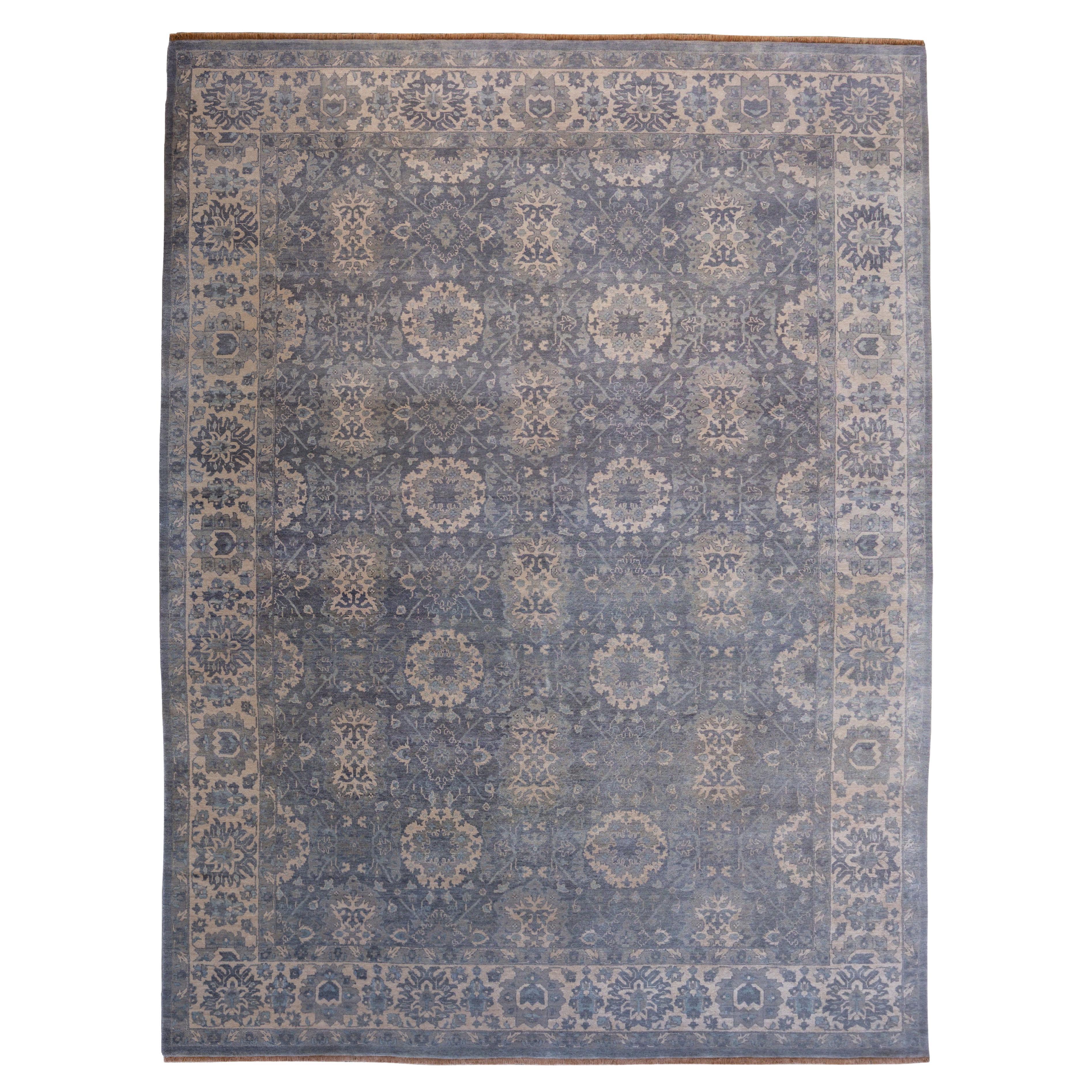 Formal and Transitional Grey Hand-Knotted Wool Persian Carpet, 9' x 12'