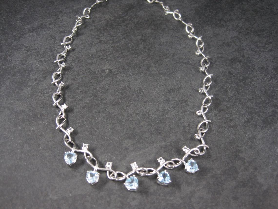 Modern Formal Blue Topaz Heart Necklace 18 Inches For Sale