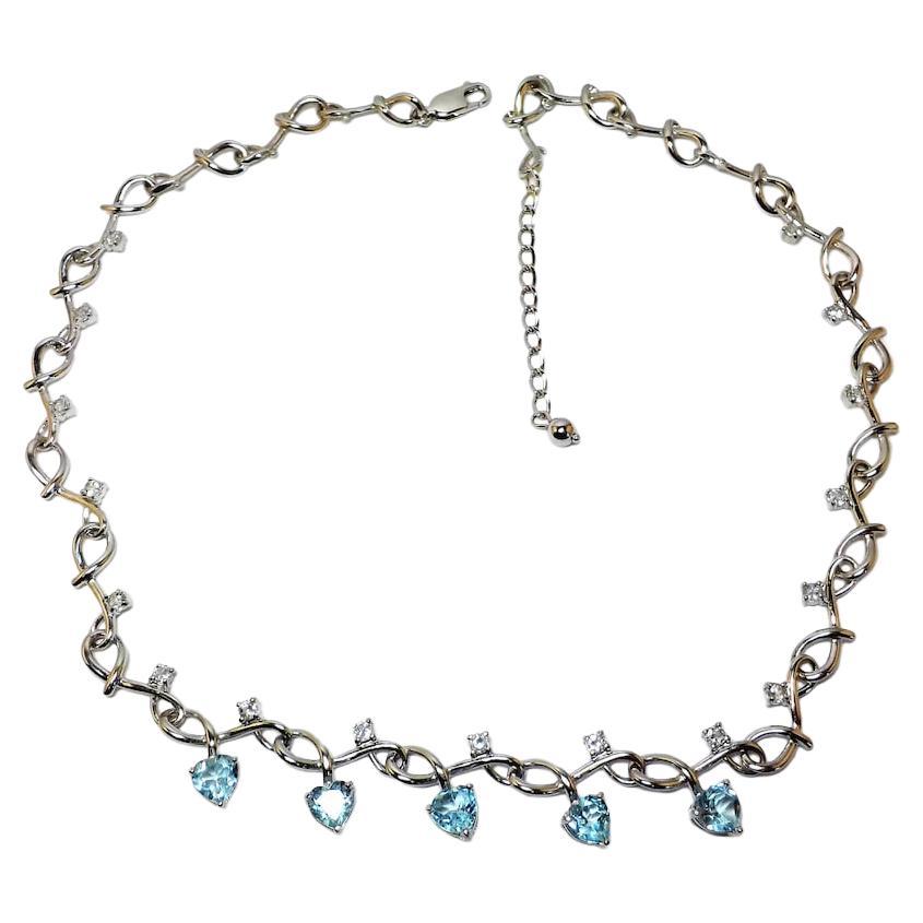 Formal Blue Topaz Heart Necklace 18 Inches For Sale