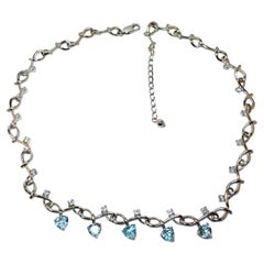 Vintage Formal Blue Topaz Heart Necklace 18 Inches