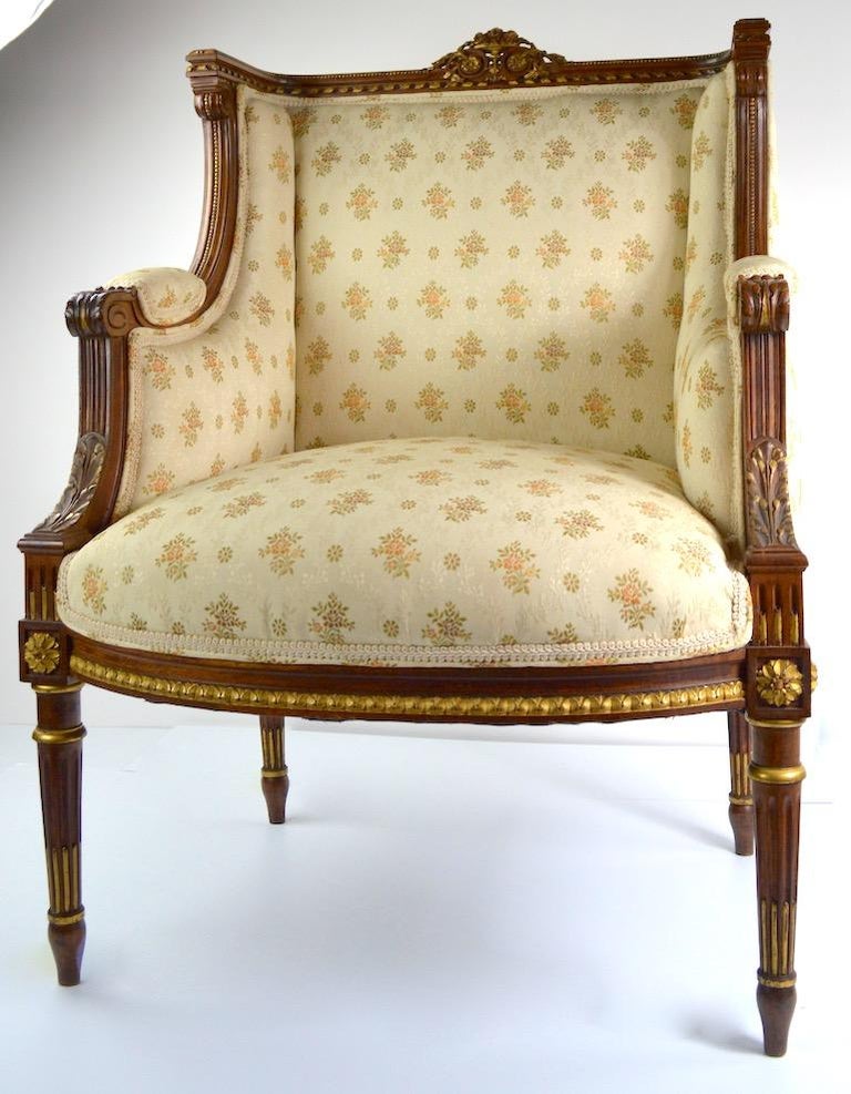 Formal Carved Wood and Gilt Bergere Style Chair at 1stDibs