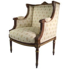 Formal Carved Wood and Gilt Bergere Style Chair