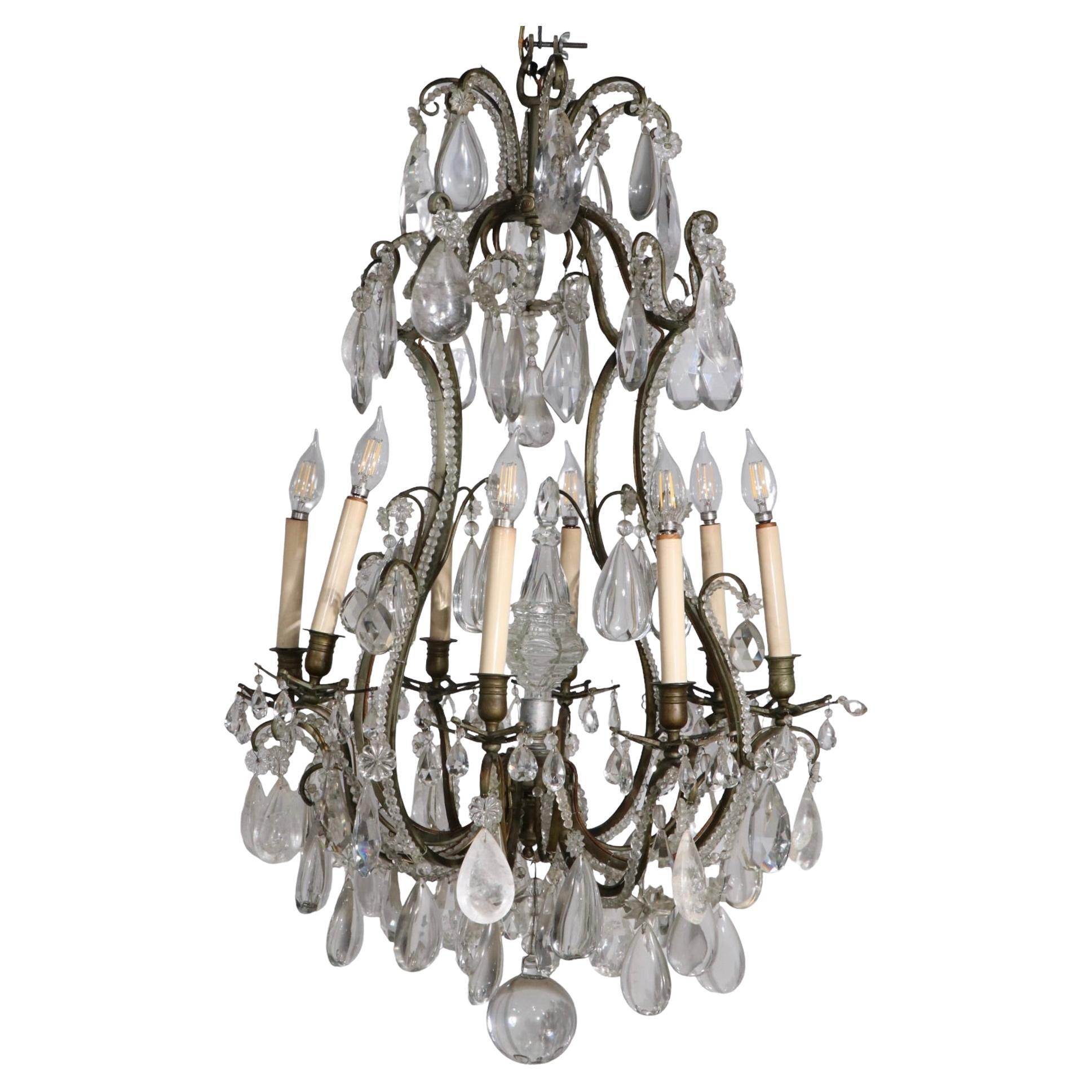Formal Chandelier with Rock Crystal Drops by Charles J. Winston For Sale