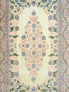 Hand-Knotted Wool and Silk Persian Isfahan Carpet, Purple and Pink, 5' x 7'