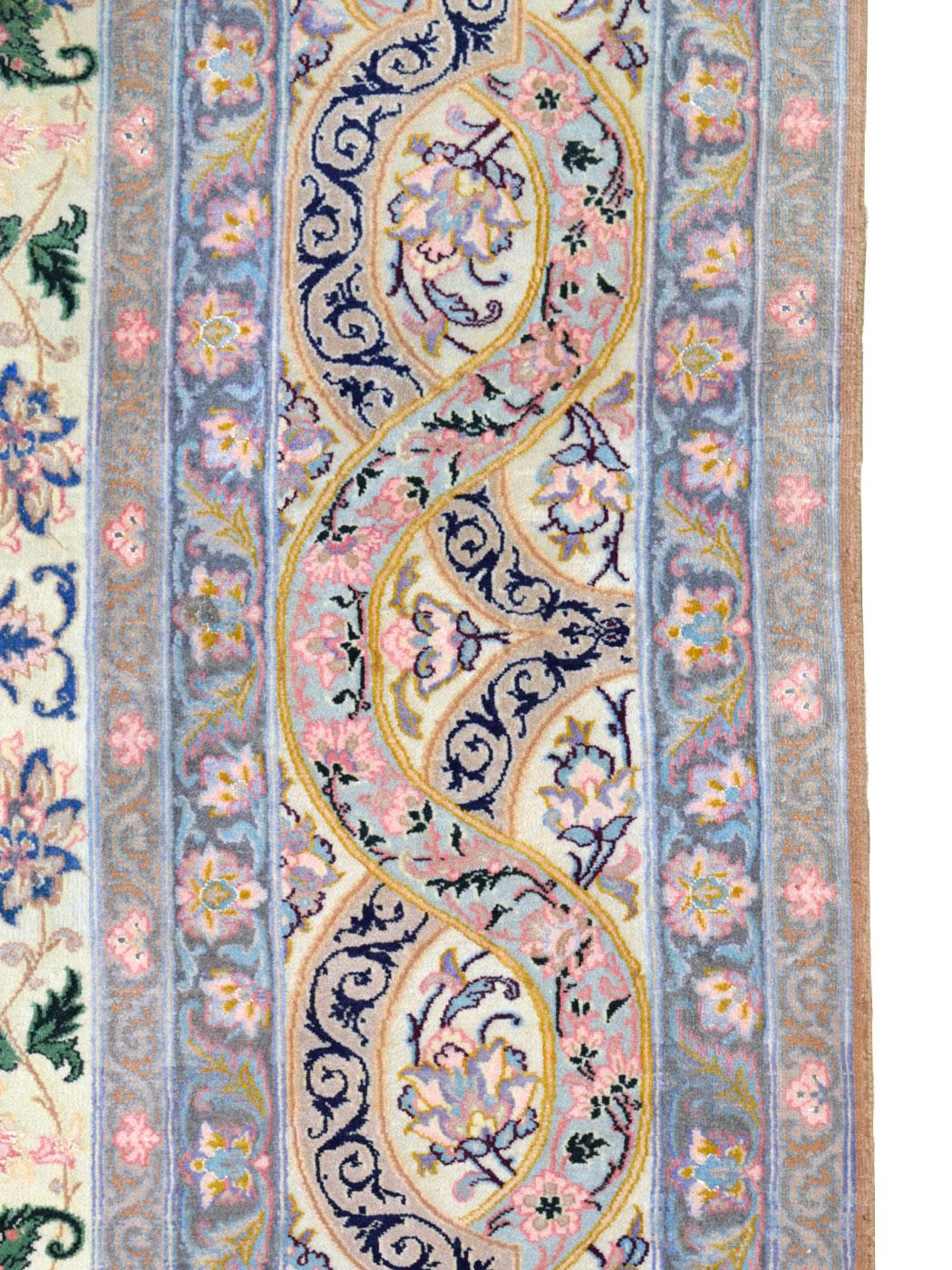 Vegetable Dyed Hand-Knotted Wool and Silk Persian Isfahan Carpet, Purple and Pink, 5' x 7' For Sale