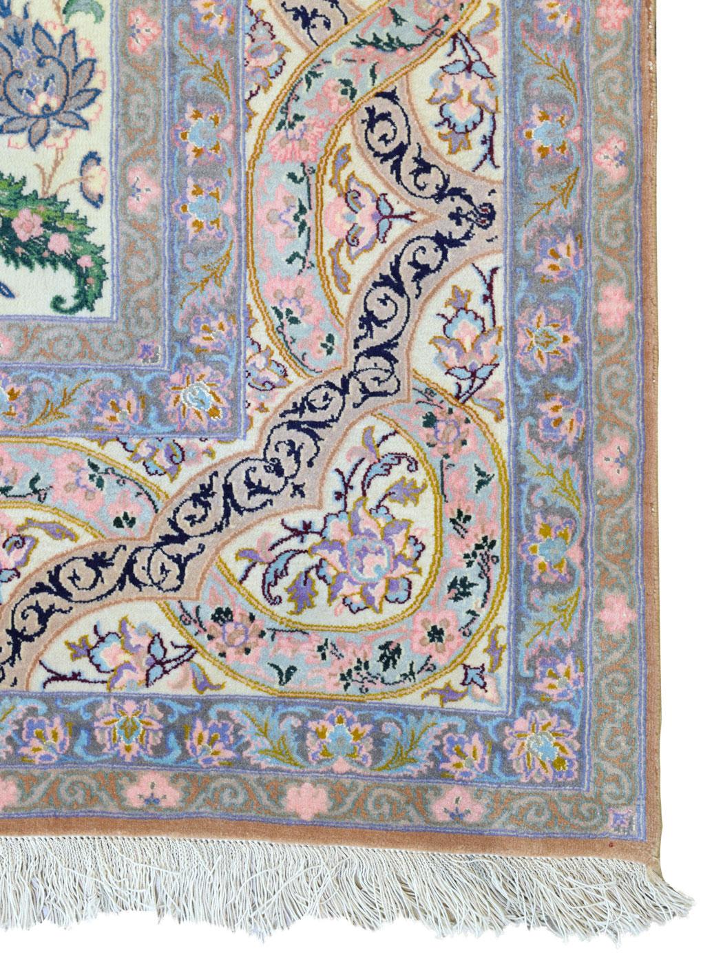 Hand-Knotted Wool and Silk Persian Isfahan Carpet, Purple and Pink, 5' x 7' In New Condition For Sale In New York, NY