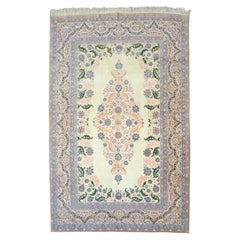 Hand-Knotted Wool and Silk Persian Isfahan Carpet, Purple and Pink, 5' x 7'
