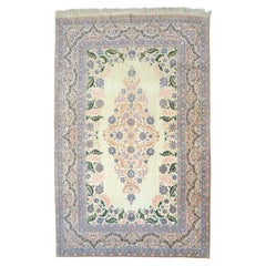 Wool and Silk Persian Isfahan Carpet, Purple and Pink